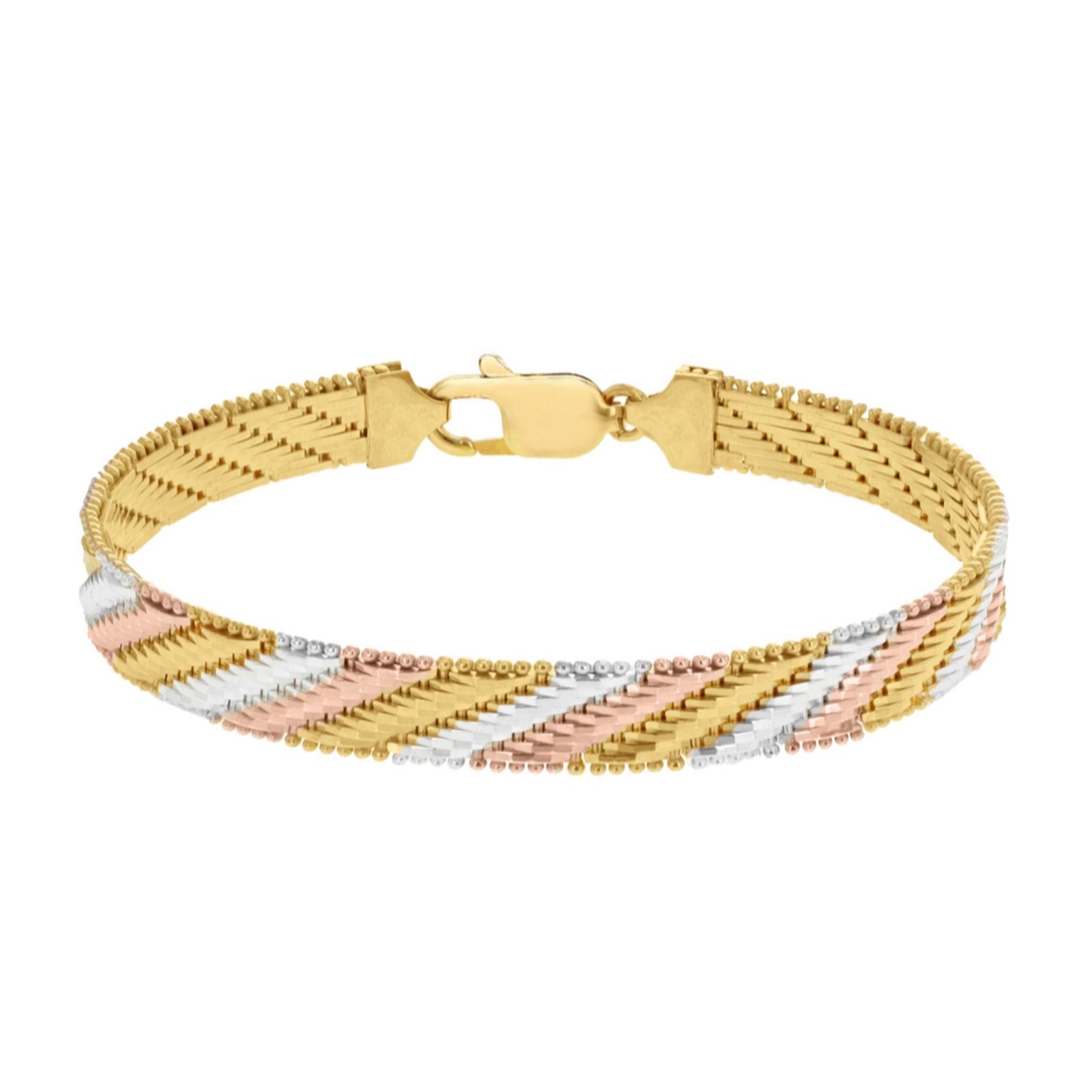 Faith & Brown Italian Crafted Tri-Colour Woven Belt Bracelet Sterling Silver