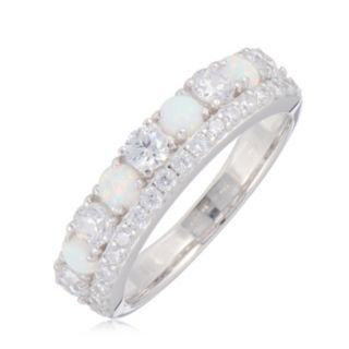 Diamonique 0.97ct tw Mixed Opal & Eternity Ring Sterling Silver
