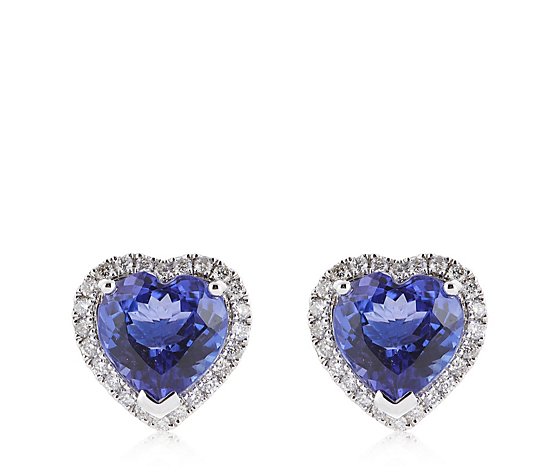 4.00ct AAA-AAAA Tanzanite Heart Cut Halo 0.30ct Diamond Stud Earrings