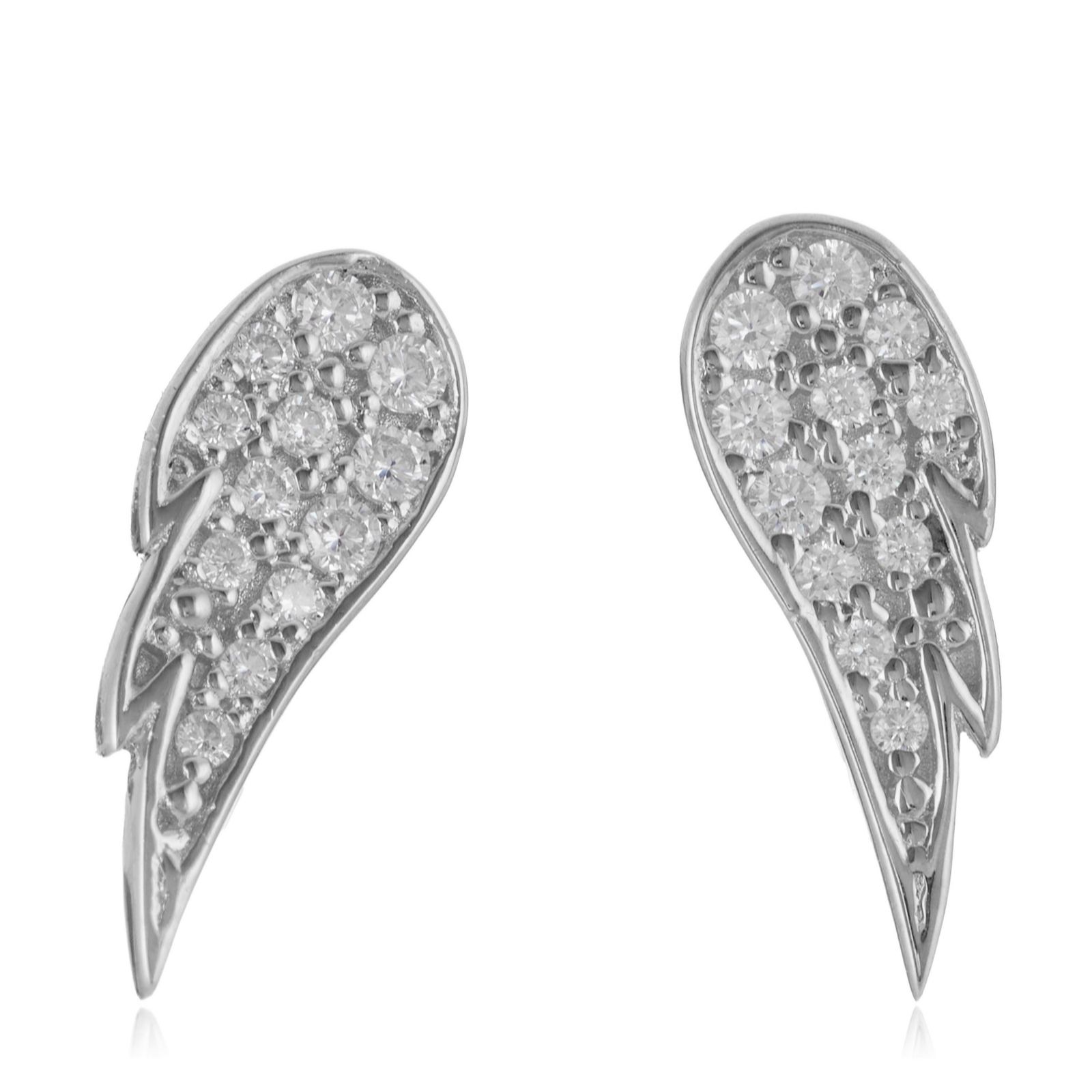 Diamonique 0.16ct tw Bezel Pave Angel Wing Studs Sterling Silver - QVC UK