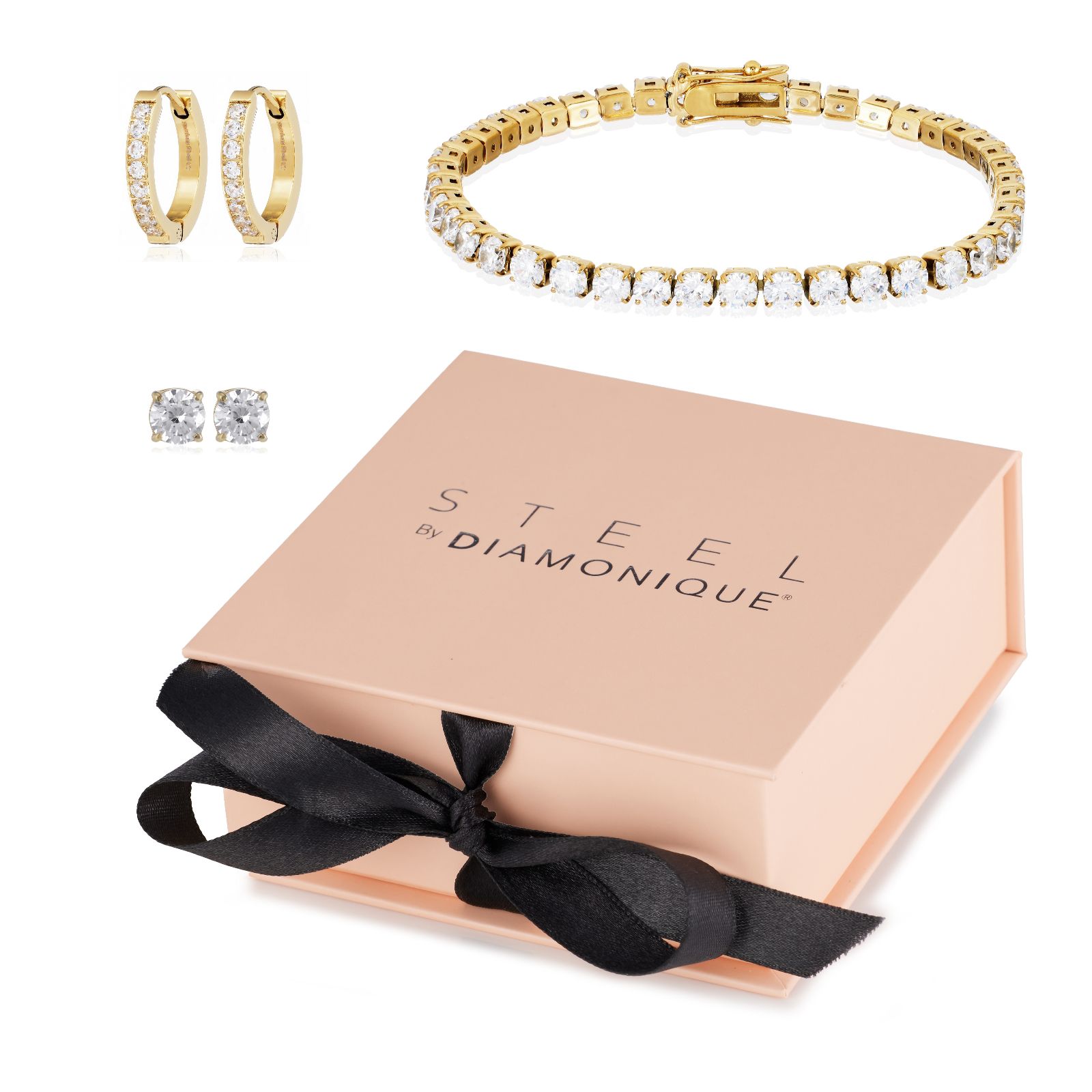 Steel by Diamonique 12ct tw Tennis Bracelet & Earring Set Stainless Steel