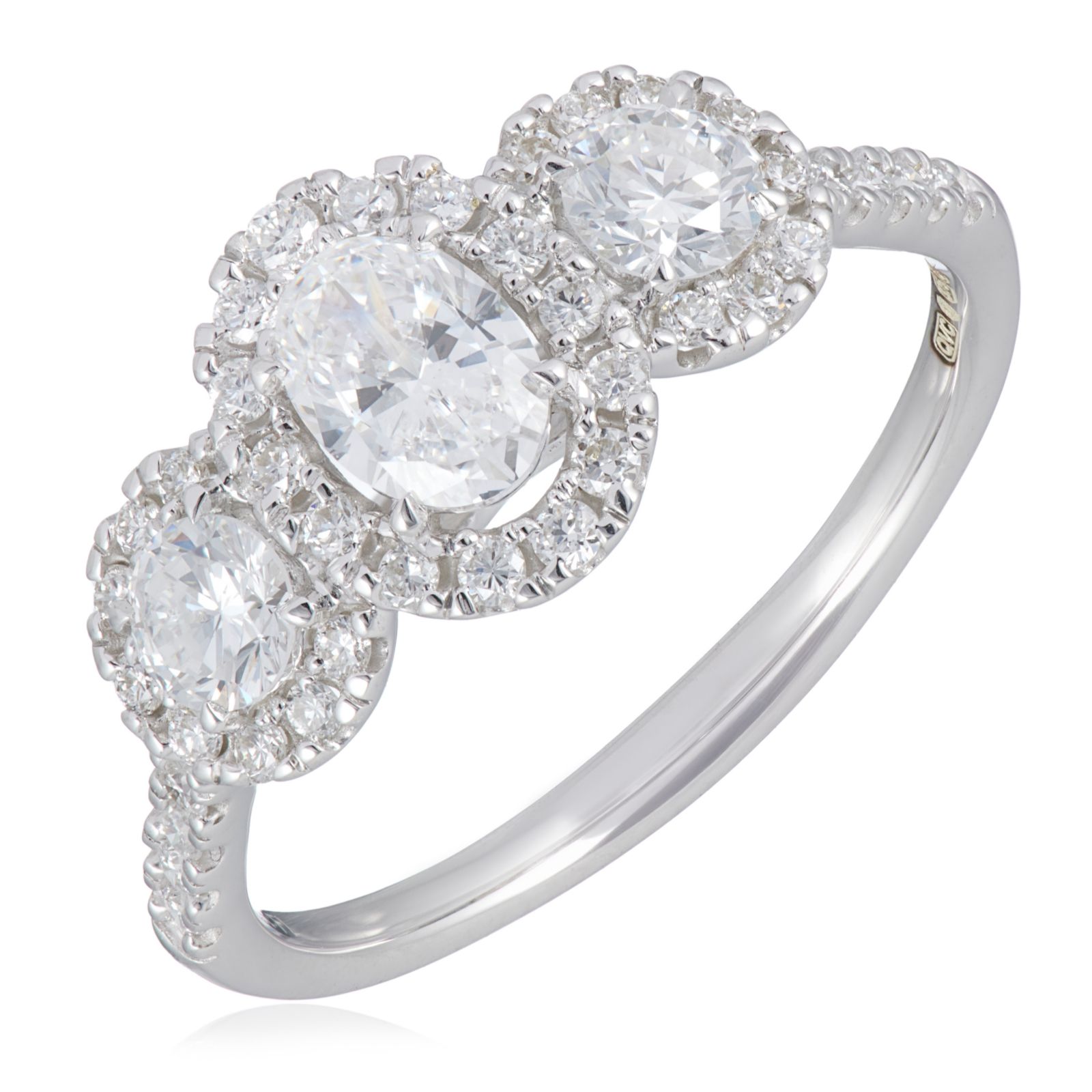 Firelight 1ct Lab Grown Diamond Oval Halo Trilogy Ring 9ct Gold