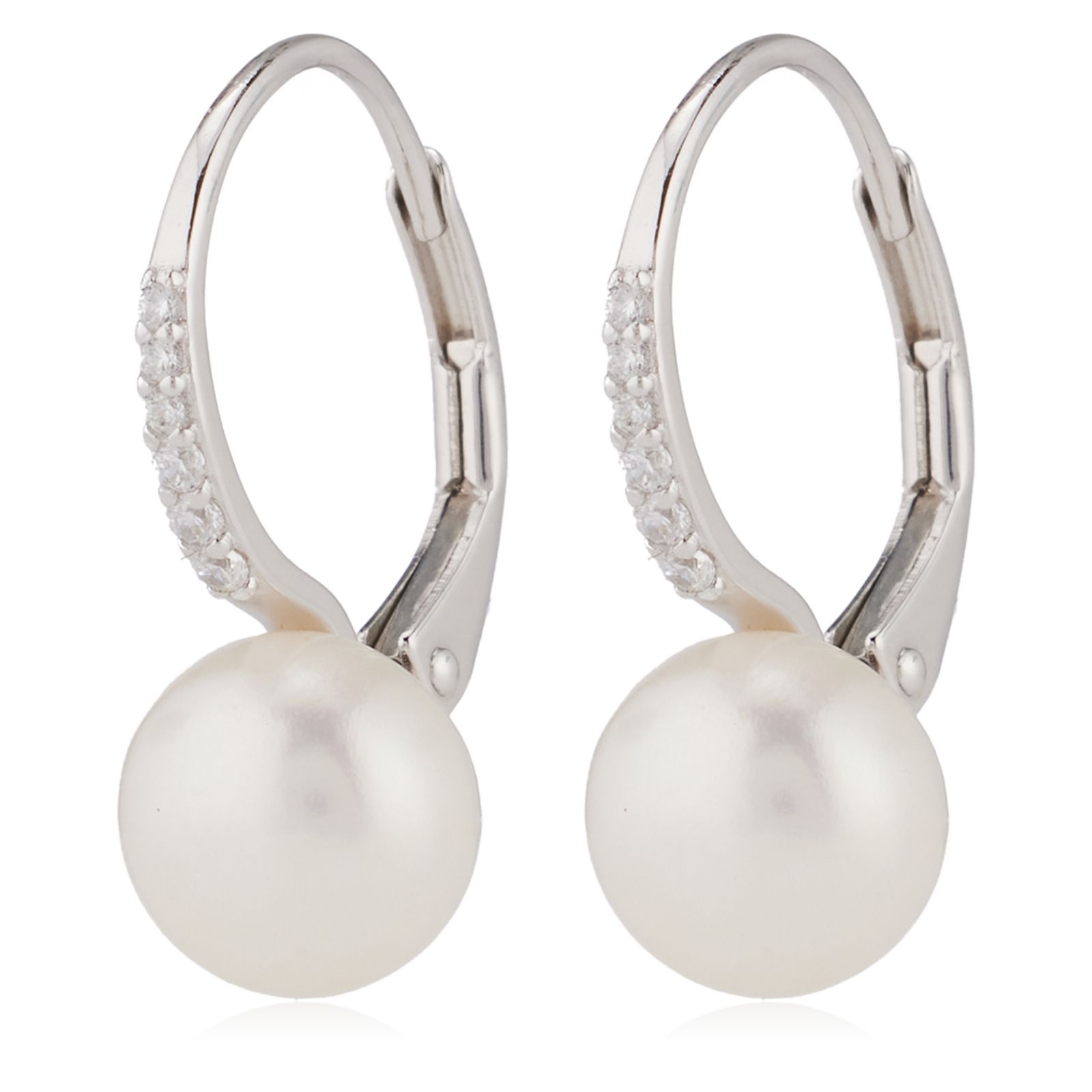 Diamonique 0.09ct Water Pearl Leverback Earrings Sterling Silver