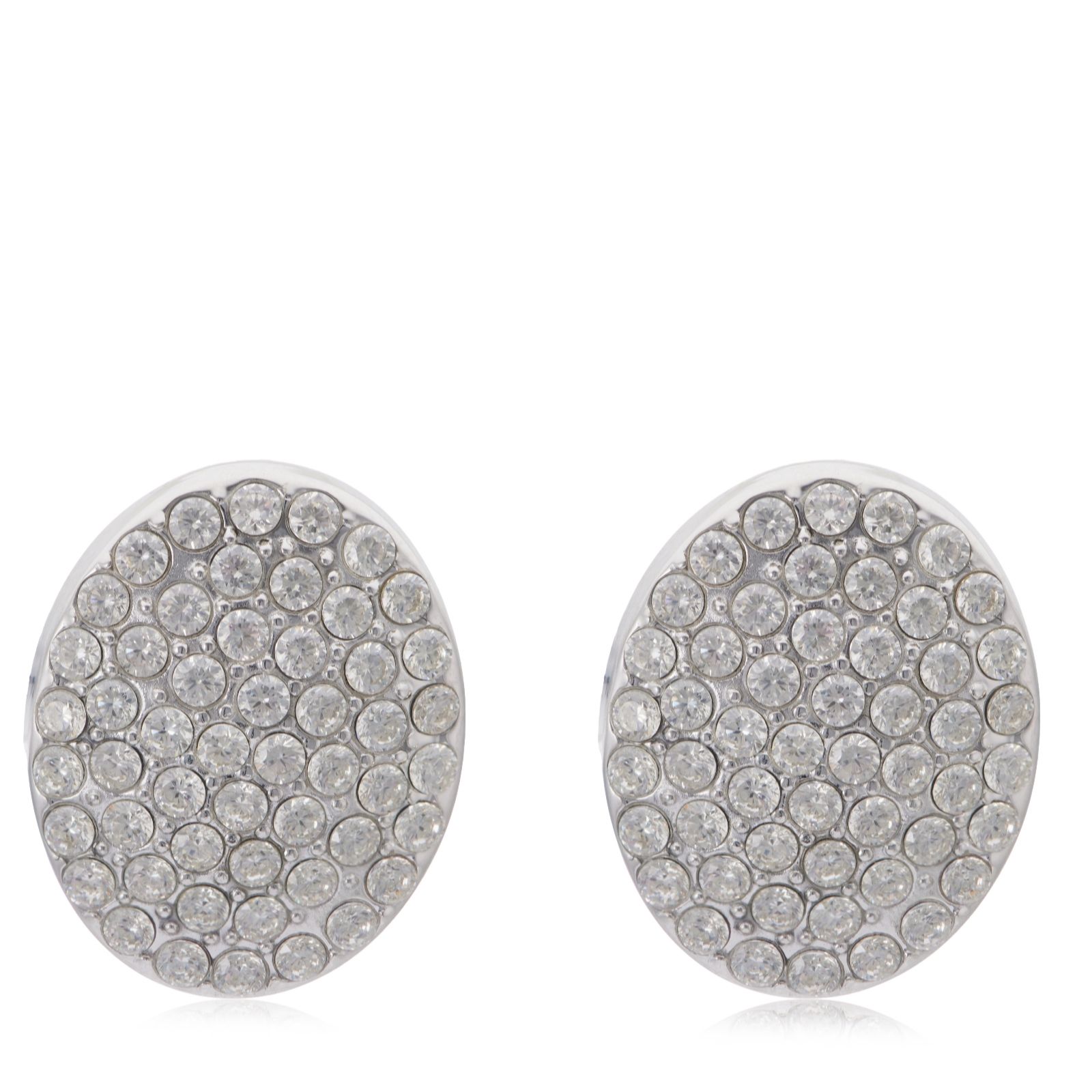Steel by Diamonique Oval Pave Stud Earrings Stainless Steel