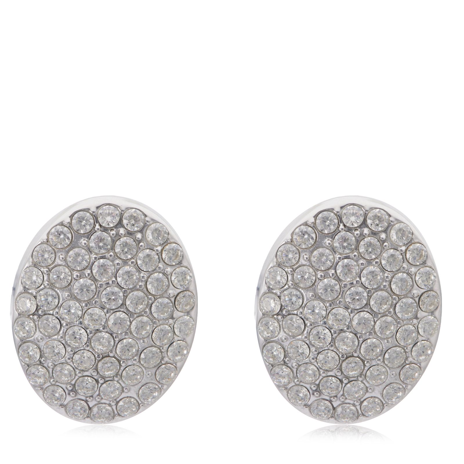 Steel by Diamonique Oval Pave Stud Earrings Stainless Steel