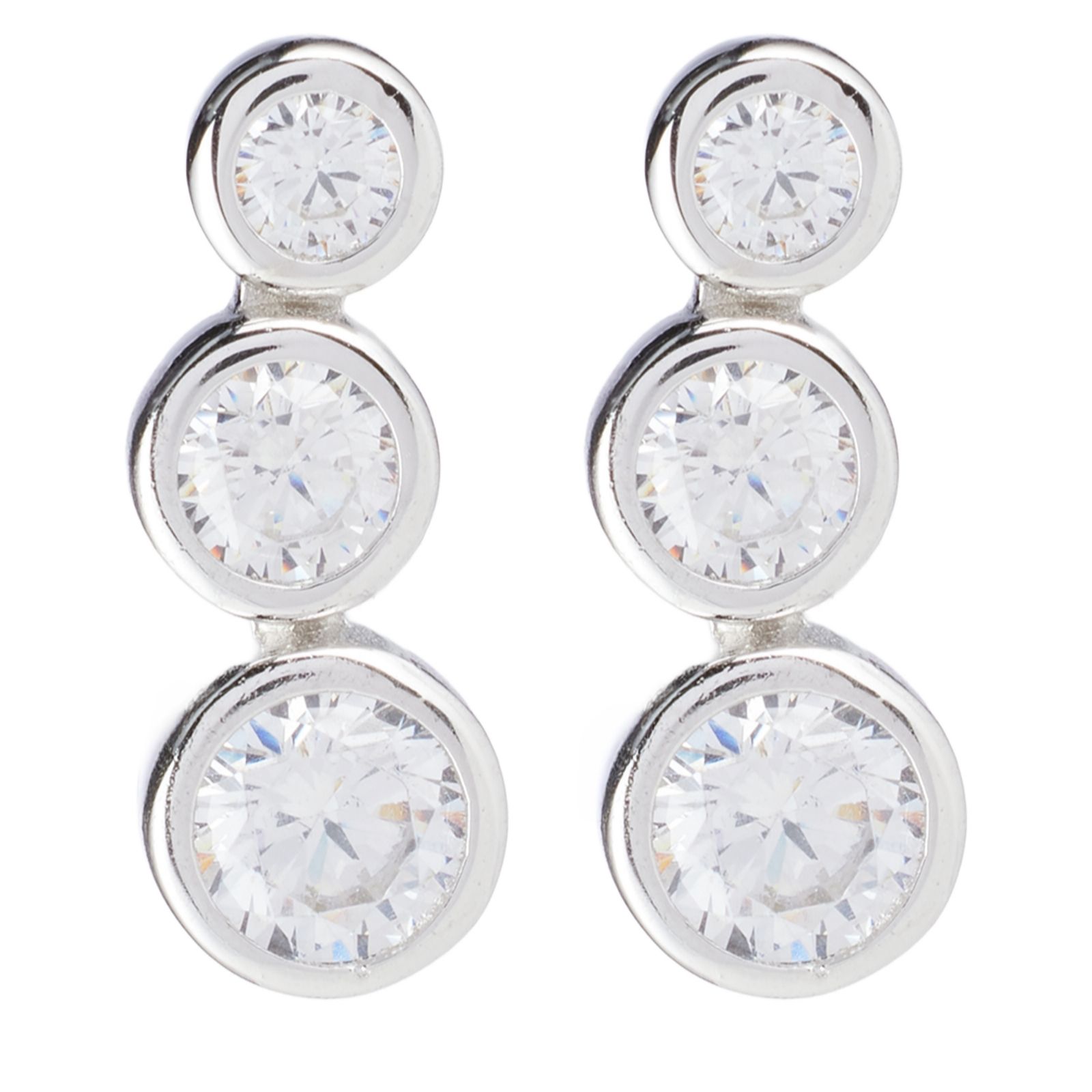 Diamonique 1.7ct tw Bezel Row Climber Earrings Sterling Silver