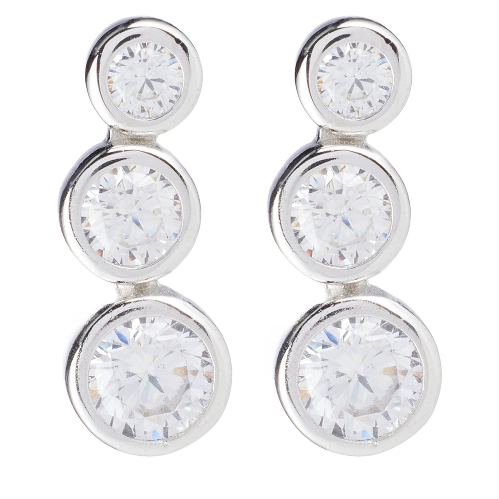 Diamonique 1.7ct tw Bezel Row Climber Earrings Sterling Silver