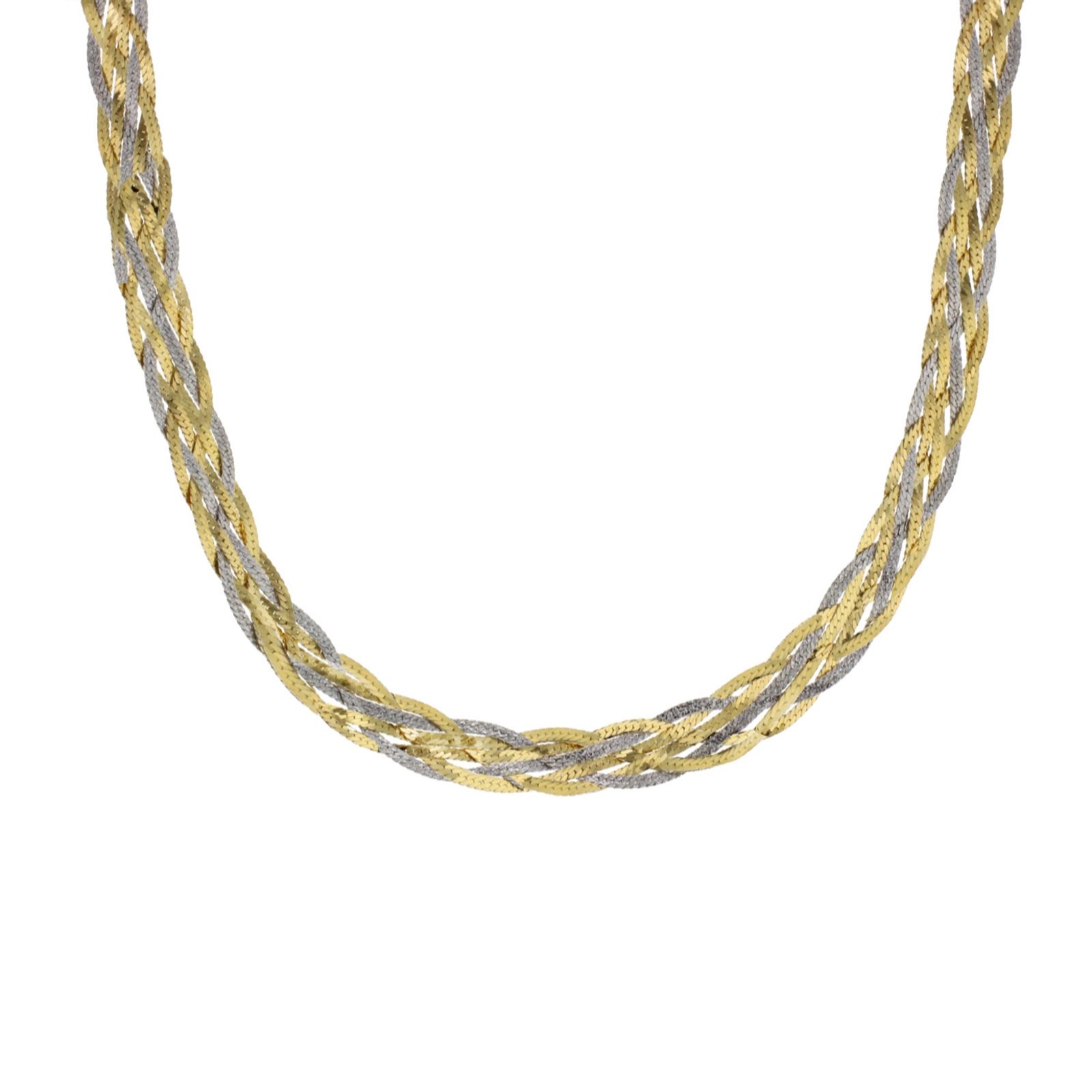 Faith & Brown Italian Crafted Two Tone Plaited Necklace Sterling Silver