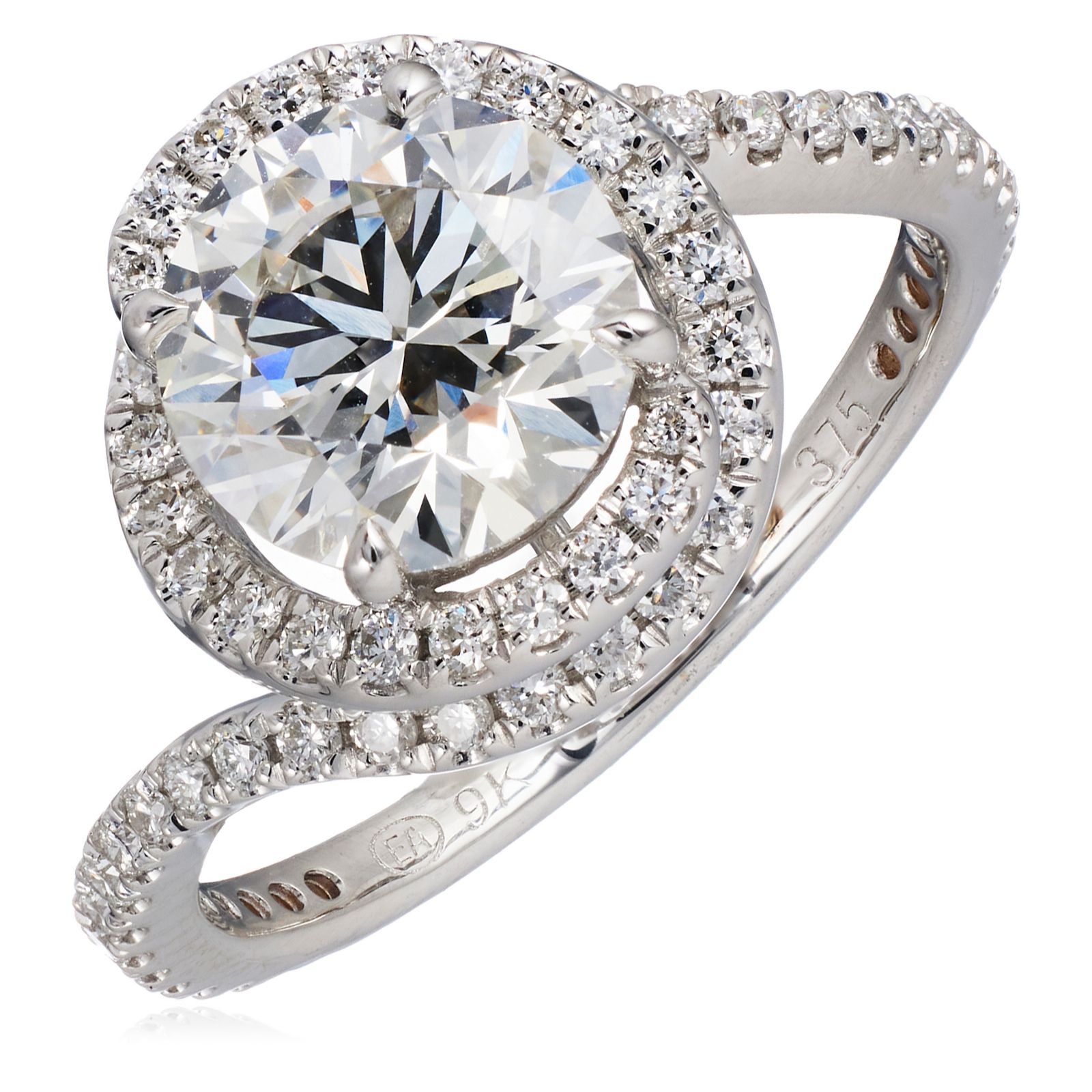 Firelight 2.47ct Lab Grown Diamond Halo Swirl Solitaire Ring 9ct Gold