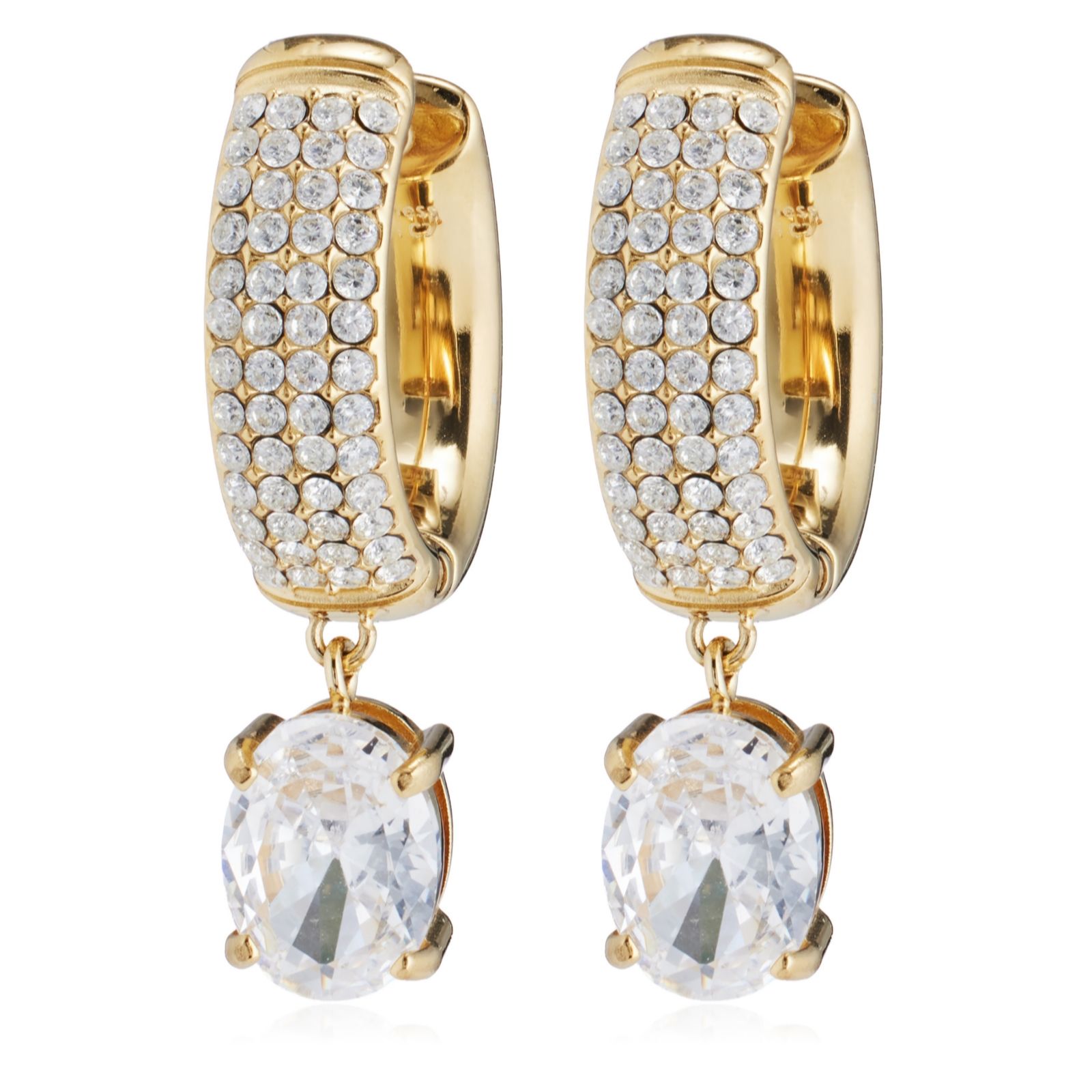 Steel by Diamonique Oval Cut Pave Drop Huggie Earrings Stainless Steel