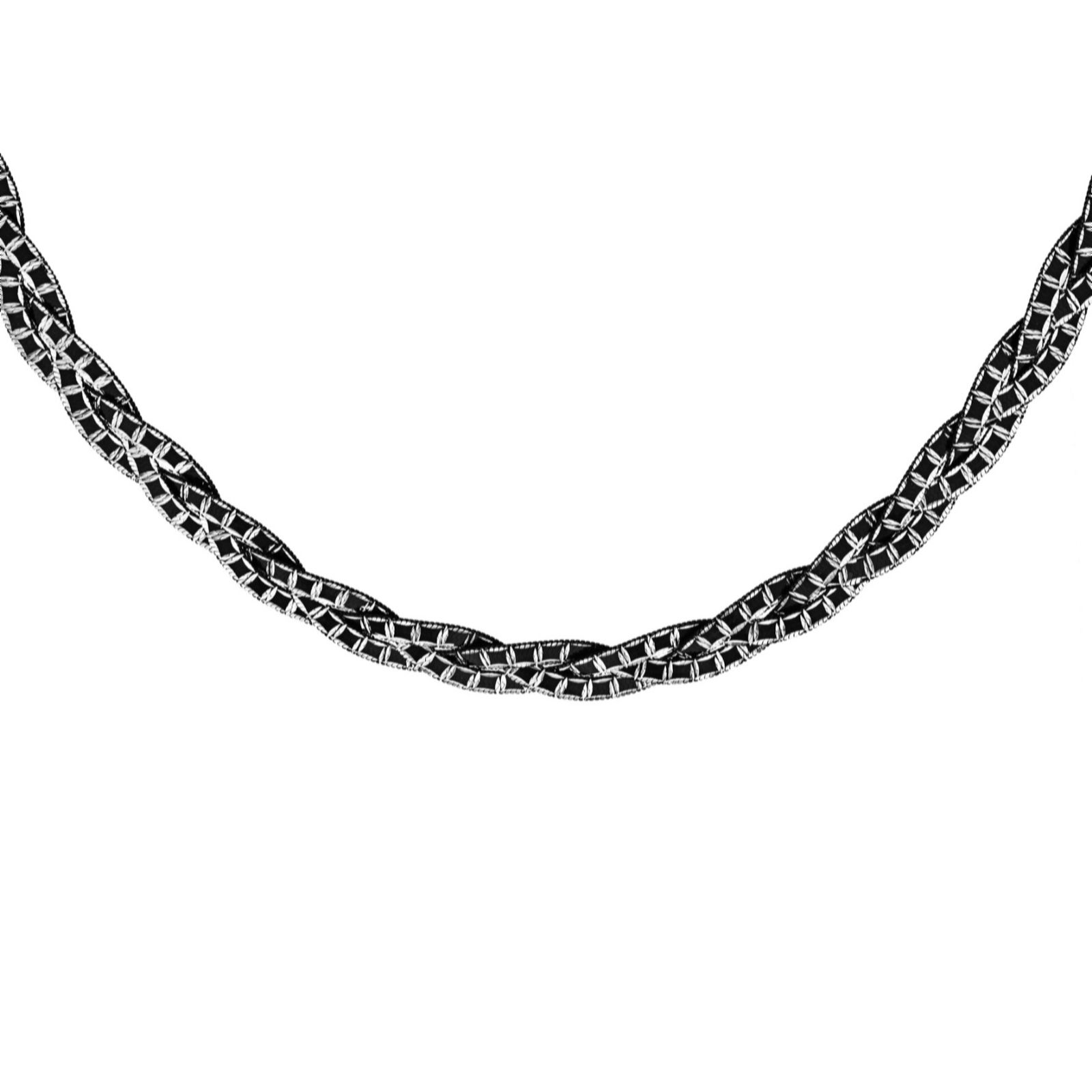 Faith & Brown Italian Crafted Monochrome Cubed Herringbone Plait Necklace