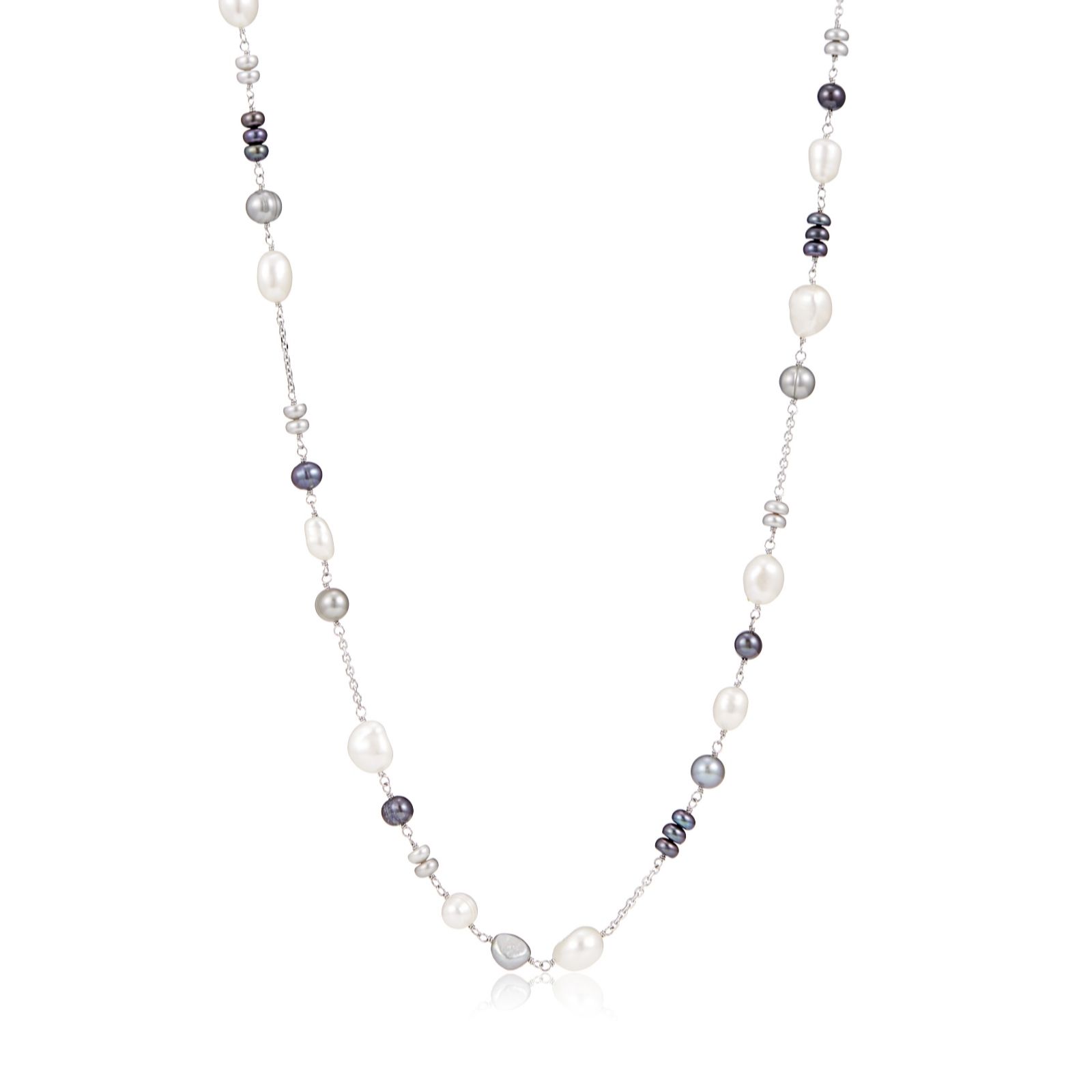 Lara Pearl Cultured Pearl Station 90cm Necklace Sterling Silver - QVC UK