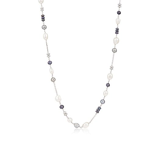 Lara Pearl Cultured Pearl Station 90cm Necklace Sterling Silver