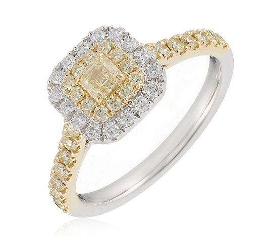 0.62ct Natural Yellow Asscher Diamond Centre & White Diamond Halo Ring