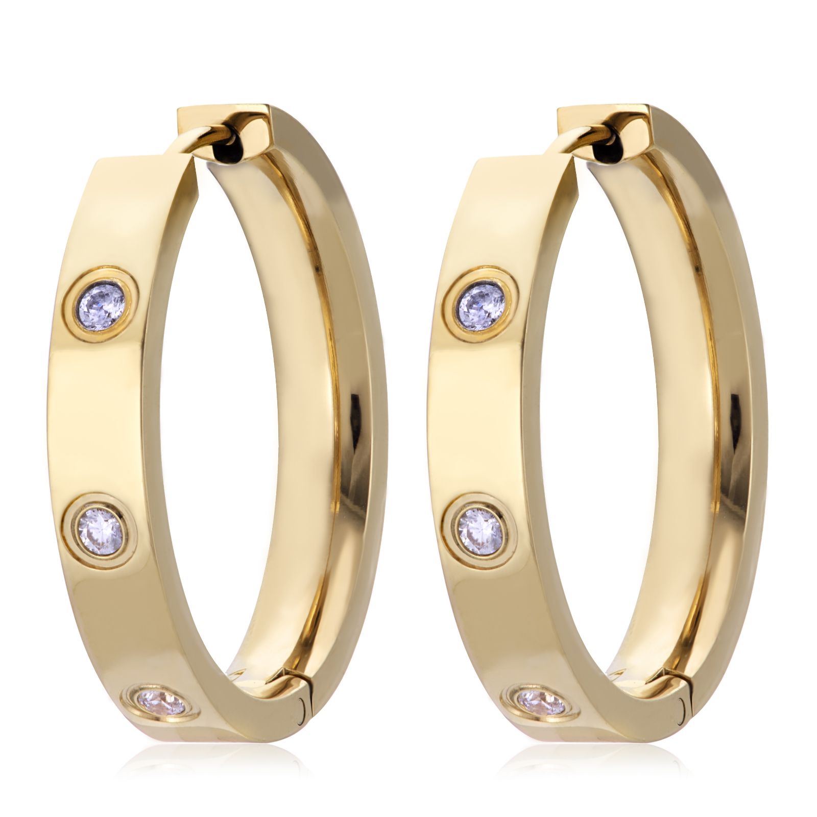 Steel by Diamonique 0.6ct tw Swiss Set Hoop Earrings Stainless Steel
