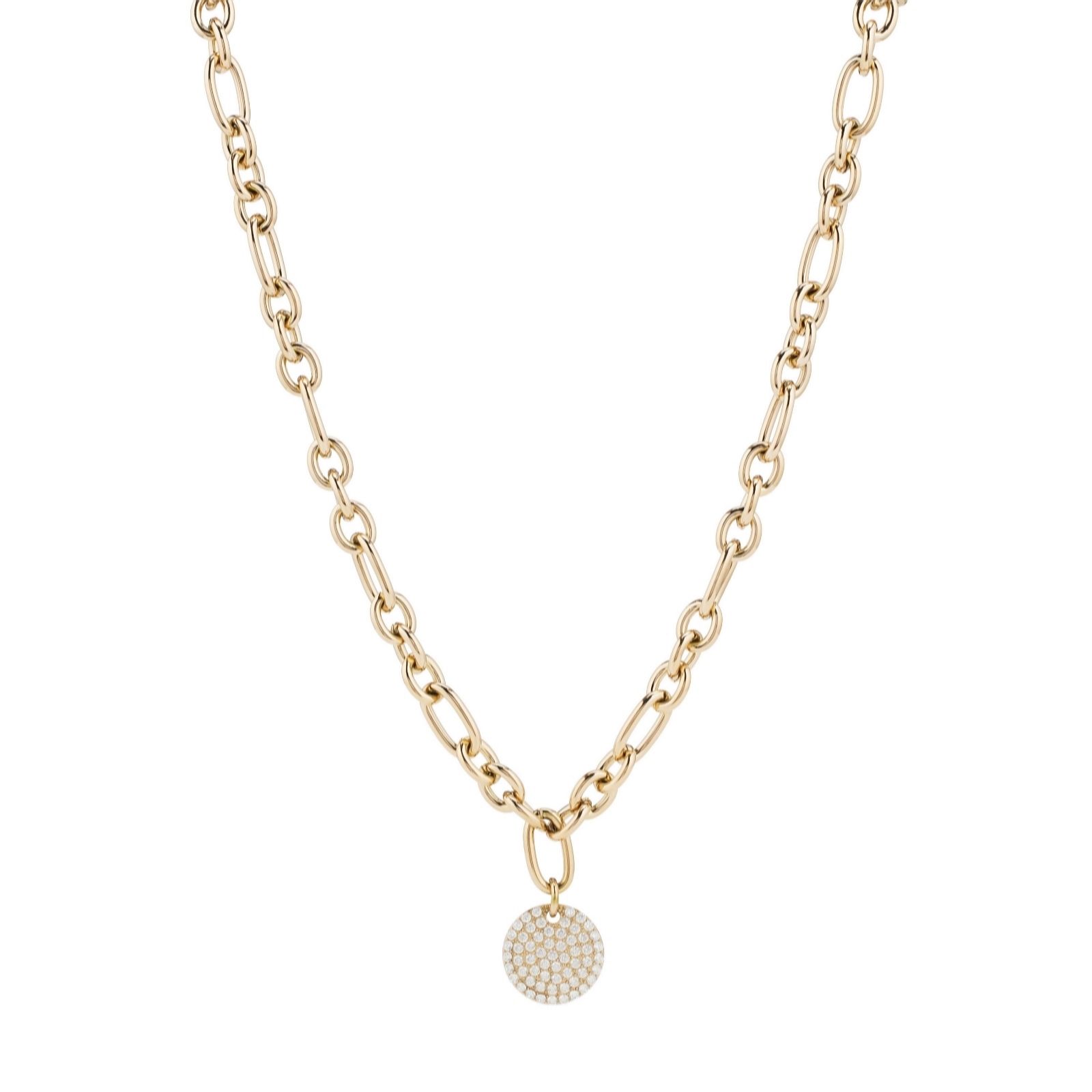 Steel by Diamonique Pave Disc Necklace Stainless Steel