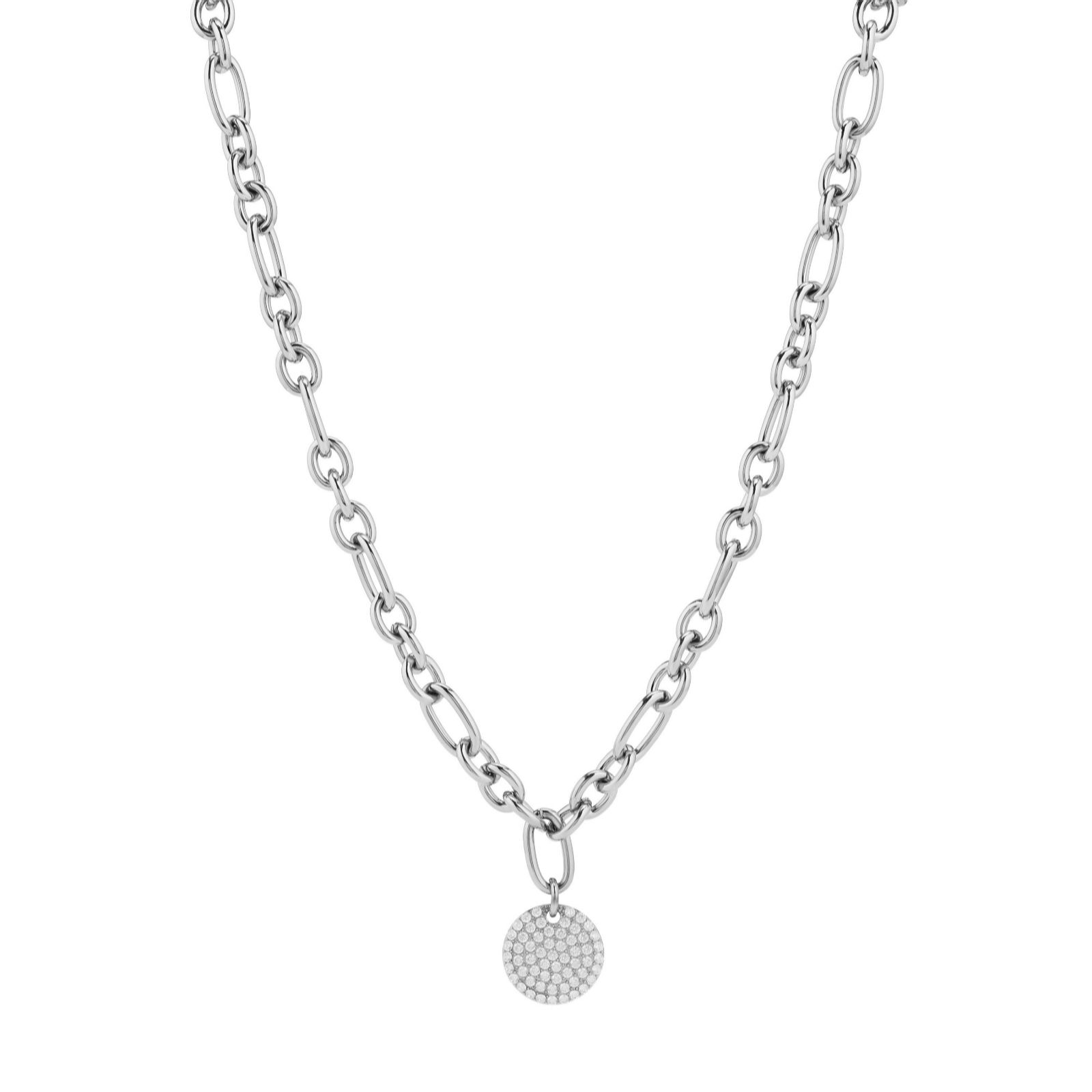 Steel by Diamonique Pave Disc Necklace Stainless Steel