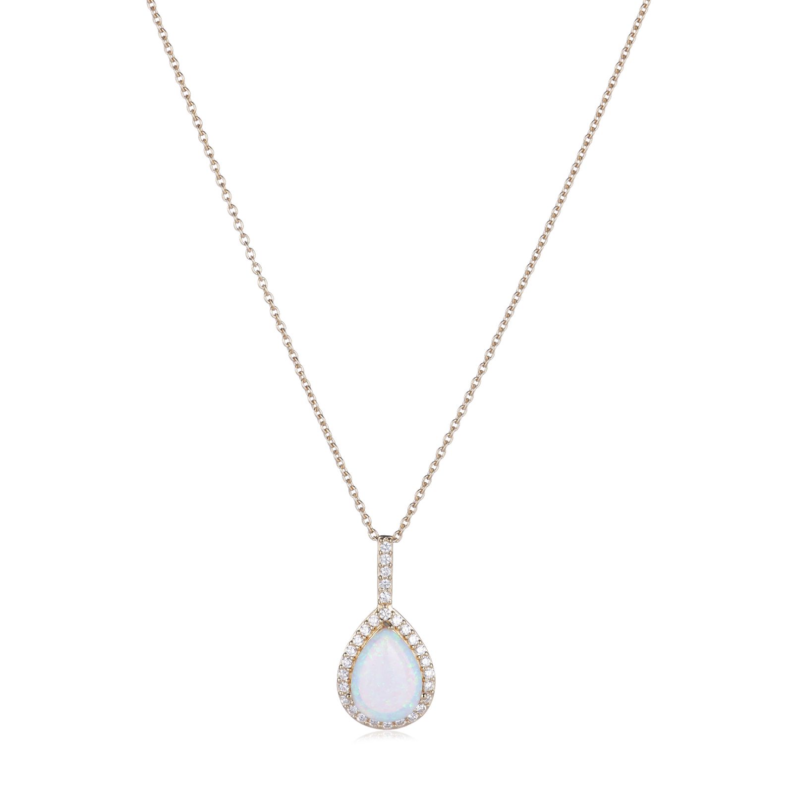 Diamonique 0.29ct tw Opal Pear Cut Pendant & Chain Sterling Silver