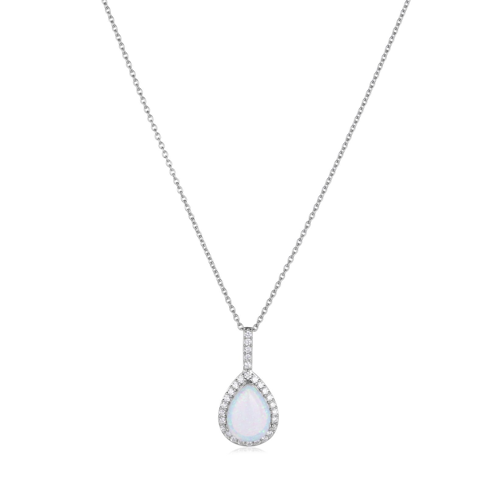 Diamonique 0.29ct tw Opal Pear Cut Pendant & Chain Sterling Silver