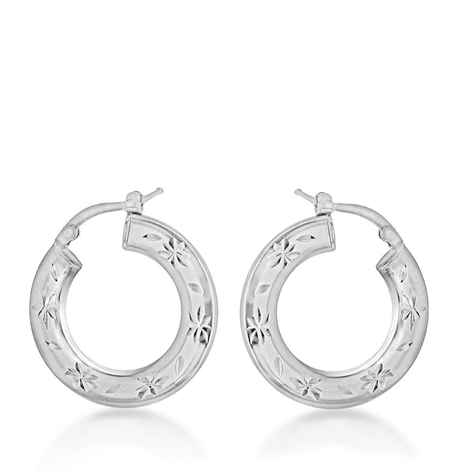 Faith & Brown Diamond Cut Floral Deatail Hoops Sterling Silver