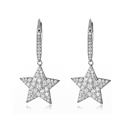 Diamonique 0.8ct tw Pave Star Leverback Earrings Sterling Silver