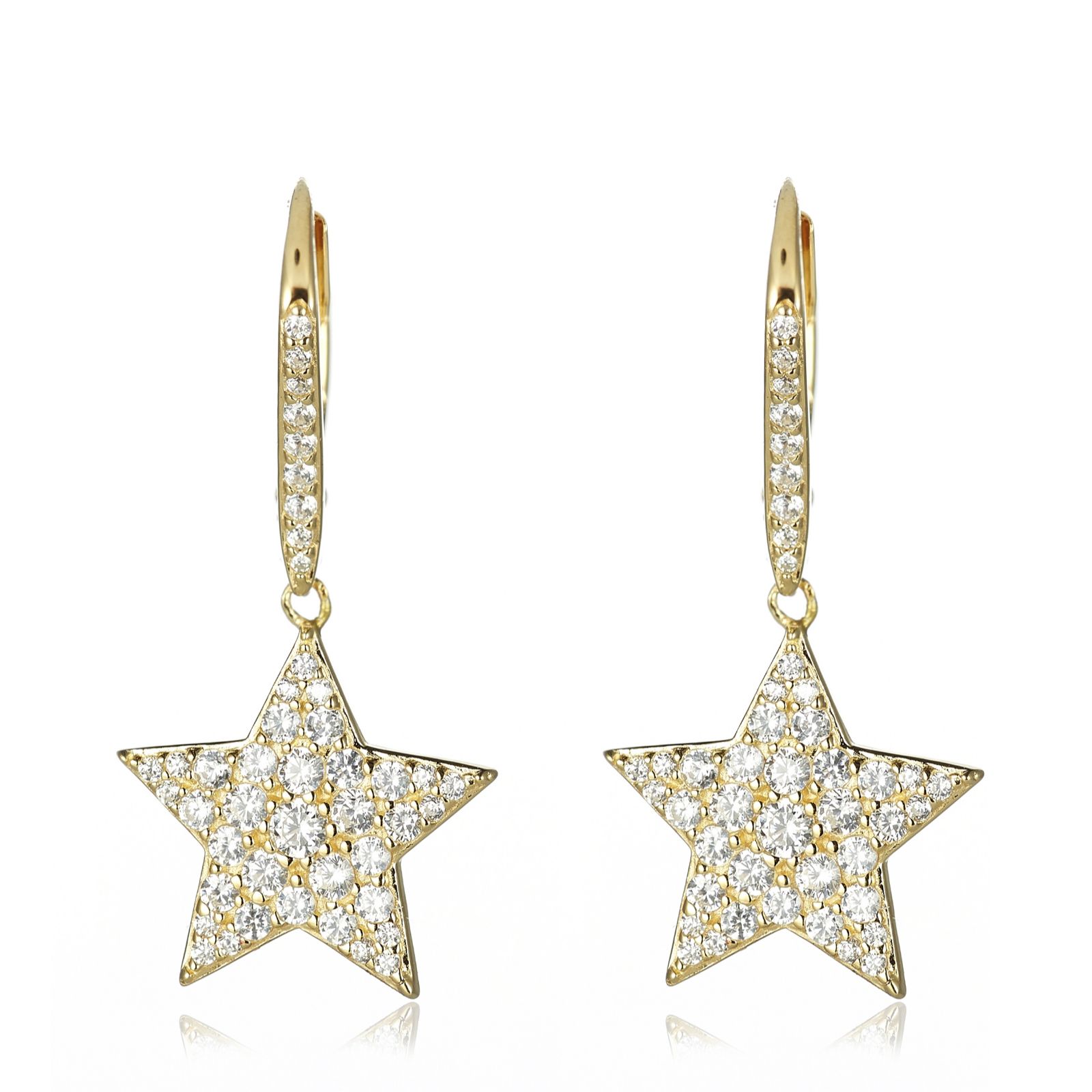 Diamonique 0.8ct tw Pave Star Leverback Earrings Sterling Silver