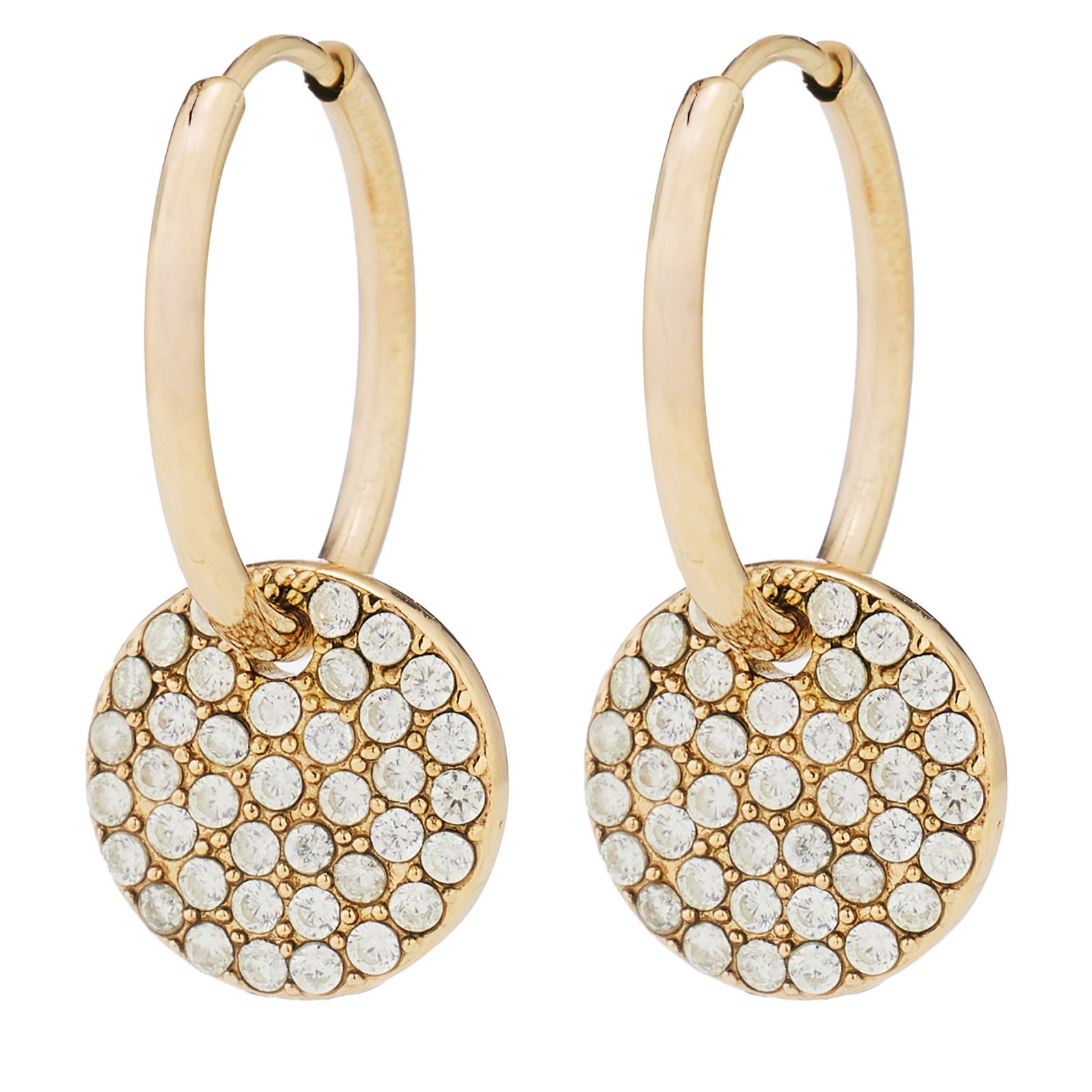 Steel by Diamonique Pave Disc Hoop Earrings Stainless Steel