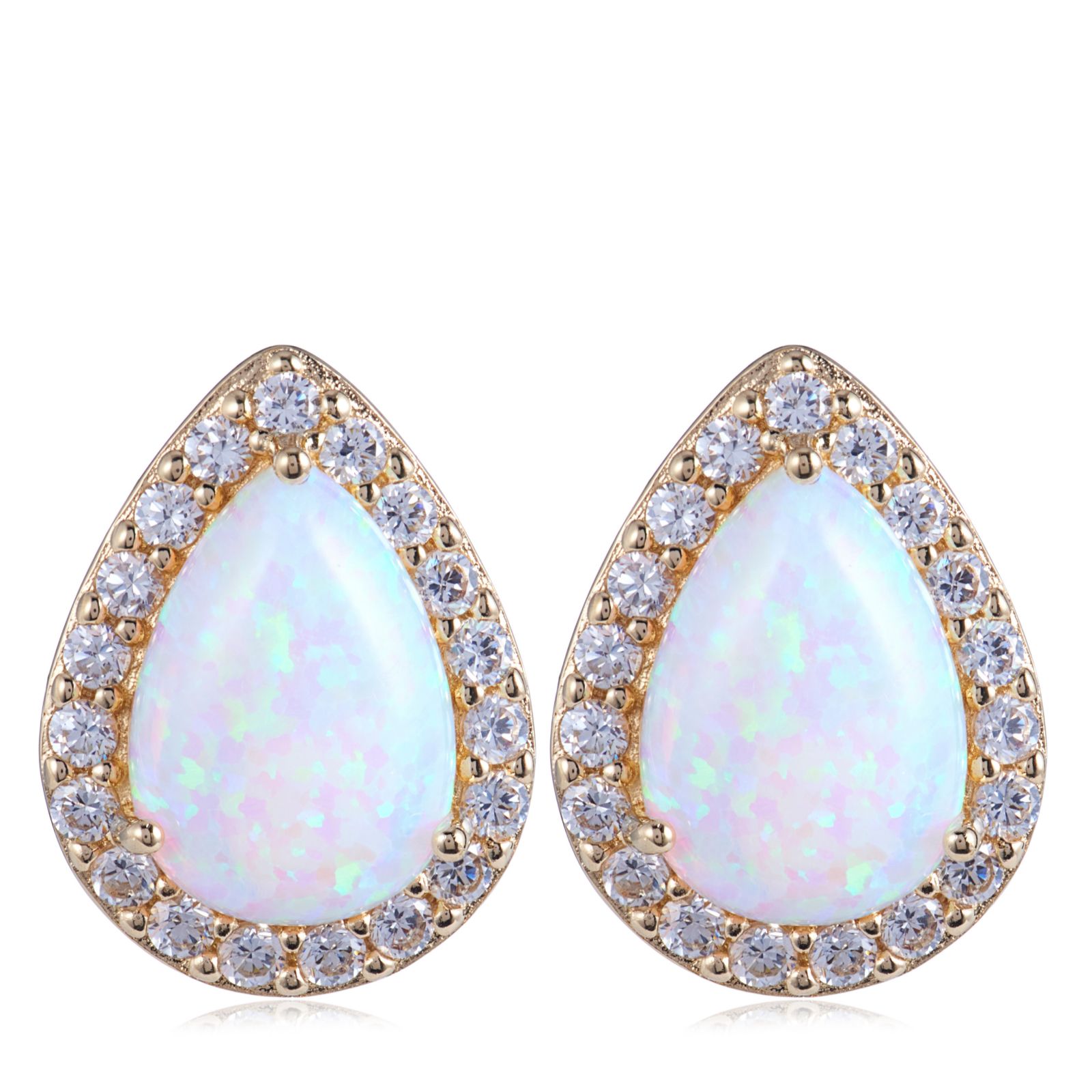 Diamonique 0.4ct tw Opal Pear Cut Stud Earrings Sterling Silver