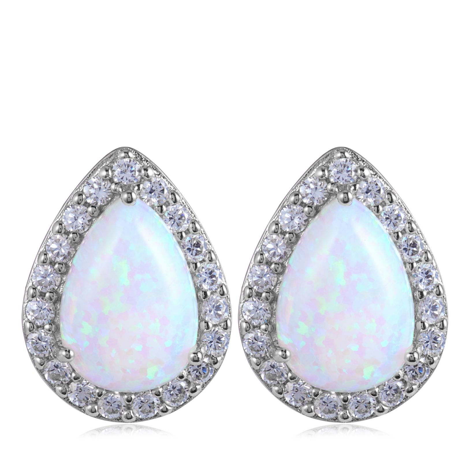 Diamonique 0.4ct tw Opal Pear Cut Stud Earrings Sterling Silver