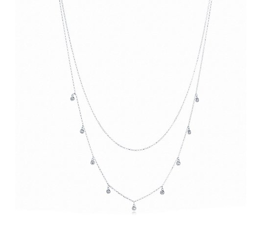 Diamonique 0.27ct tw Bezel Stone Layer Pendant Necklace Sterling Silver