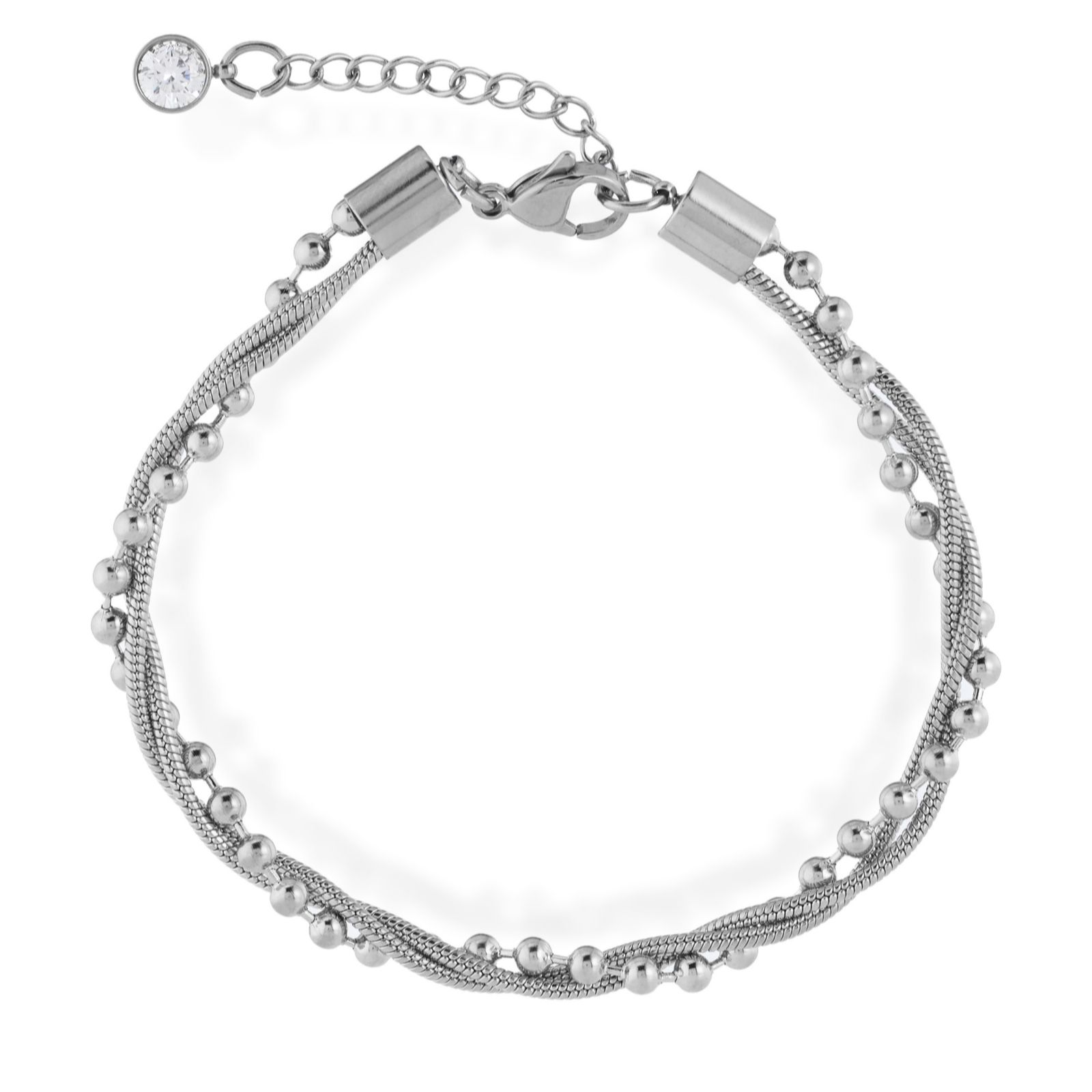 Steel by Diamonique Twist Chain & Ball Bead Bracelet Stainless Steel