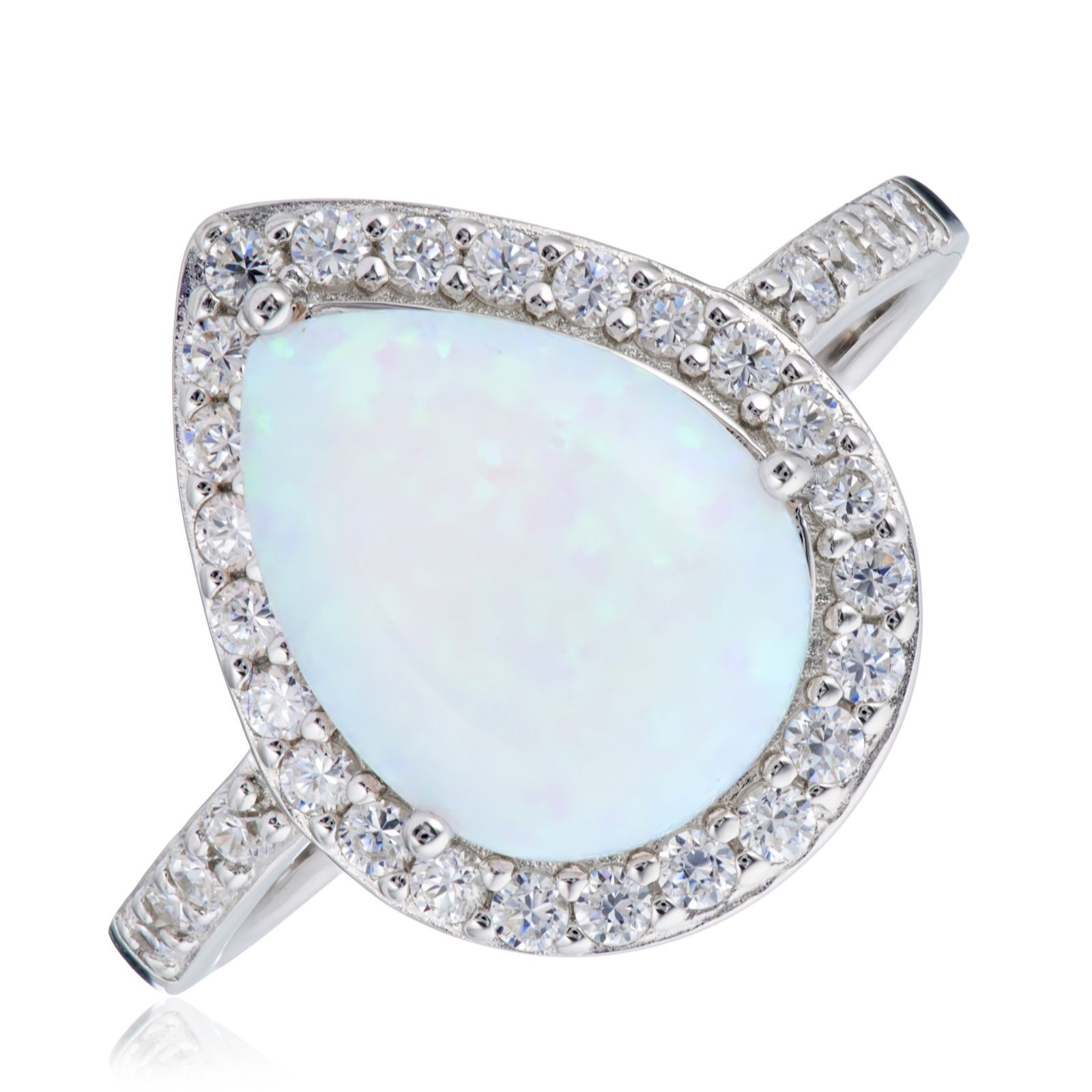 Diamonique 0.3ct tw Opal Pear Cut Ring Sterling Silver