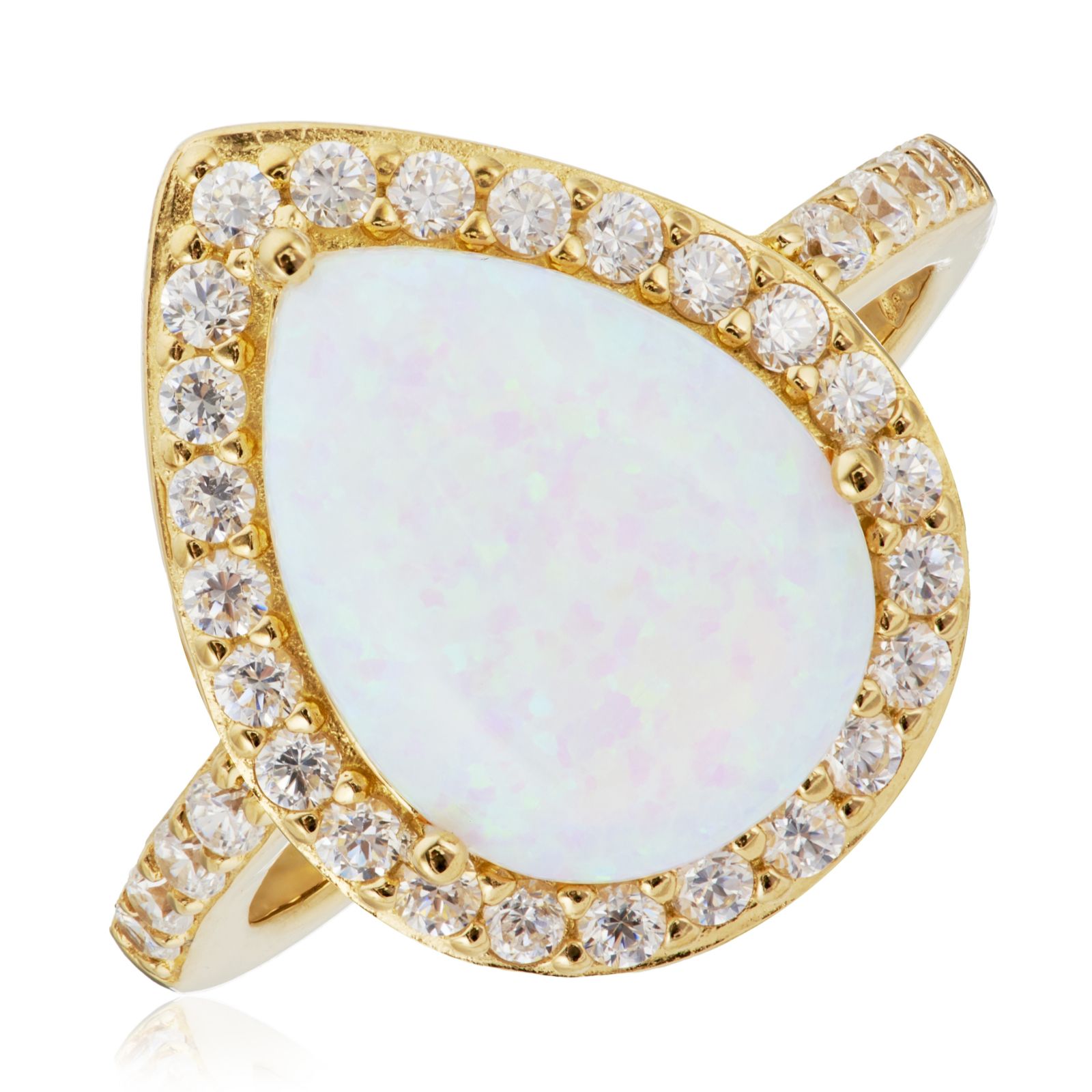 Diamonique 0.3ct tw Opal Pear Cut Ring Sterling Silver