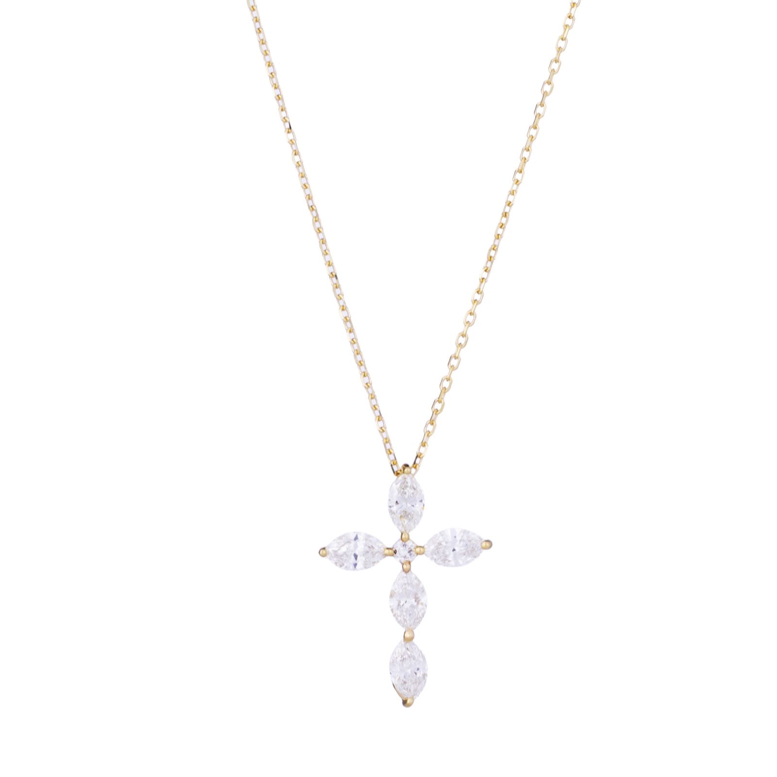 Fire Light 0.6ct Lab Grown Diamond Marquise Cut Cross Pendant & Chain 9ct Gold