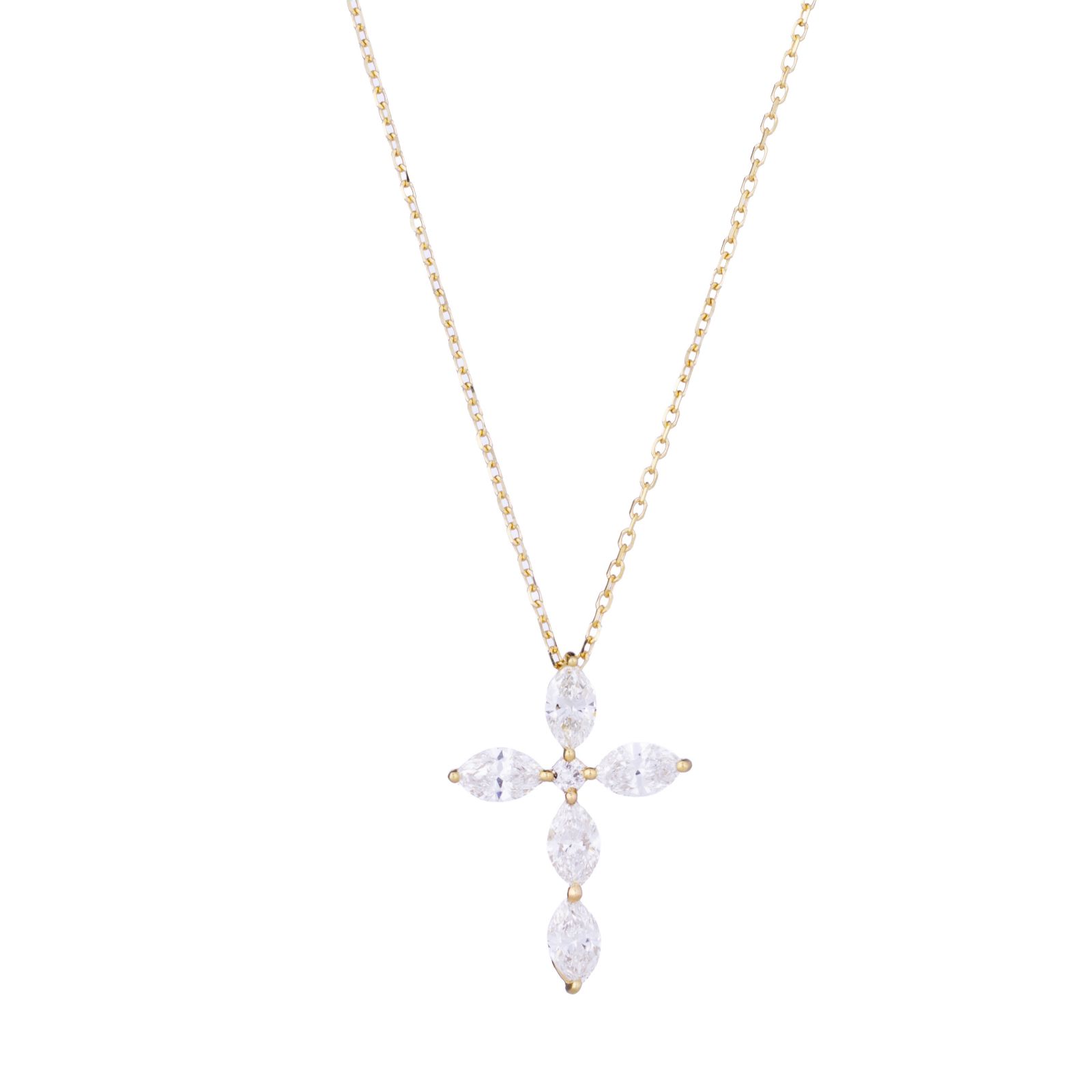 Fire Light 0.6ct Lab Grown Diamond Marquise Cut Cross Pendant & Chain 9ct Gold