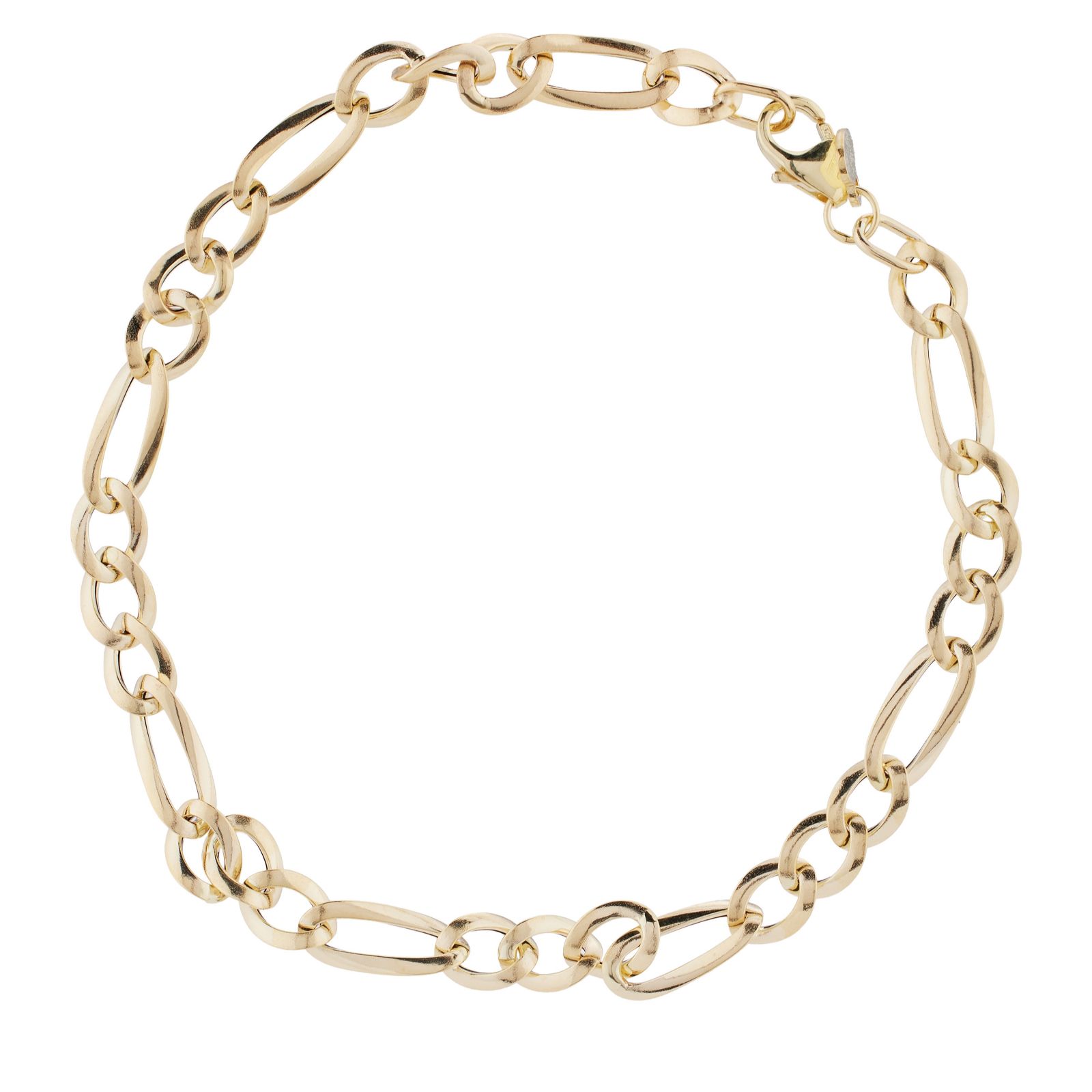 GOLD 9ct Italian Gold Mixed Figaro Link Bracelet 1.4g