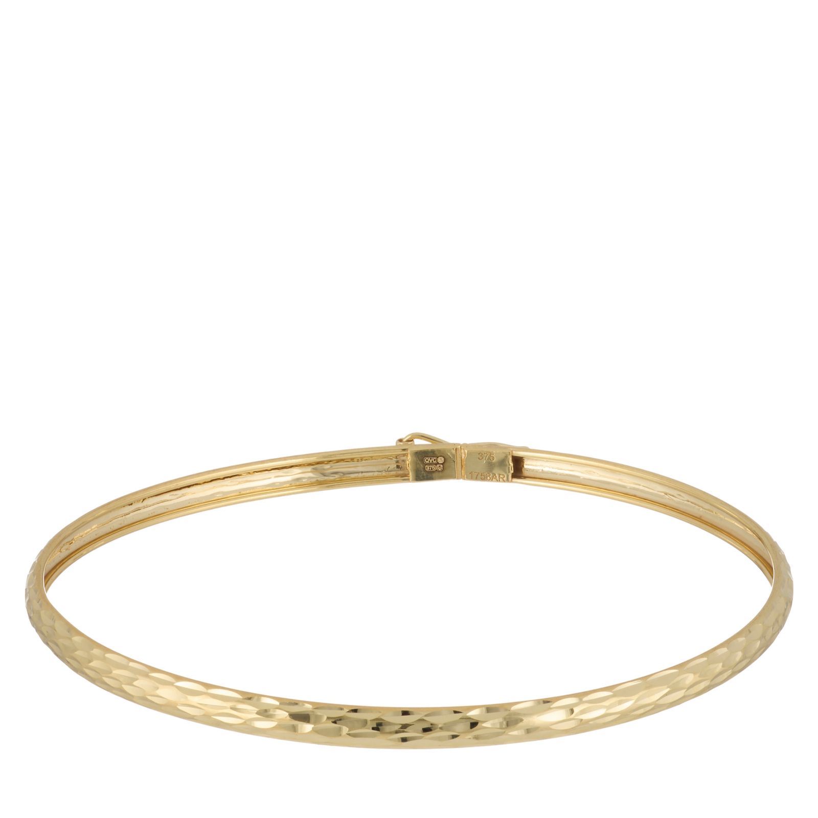 GOLD 9ct Italian Gold Diamond Cut Hinged Bangle