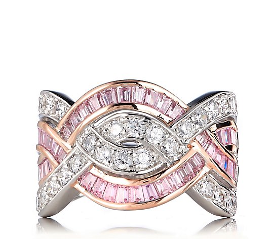 P 1/2 Pink Diamonique QVC Cubic Zirconia Sterling Silver Statement Ring UK Size