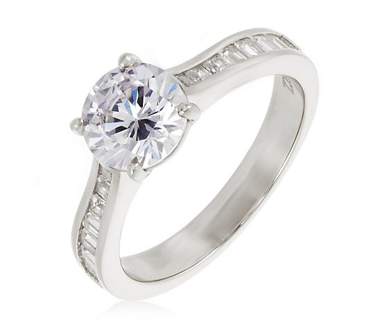 Diamonique 1.8ct tw Tapered Band Solitaire Ring Sterling Silver