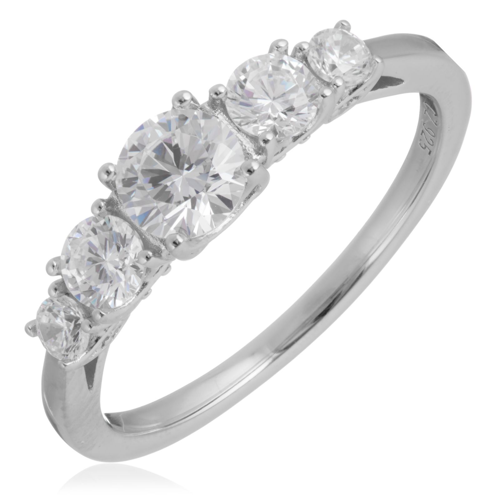 Diamonique 0.97ct tw 5 Stone Ring Sterling Silver