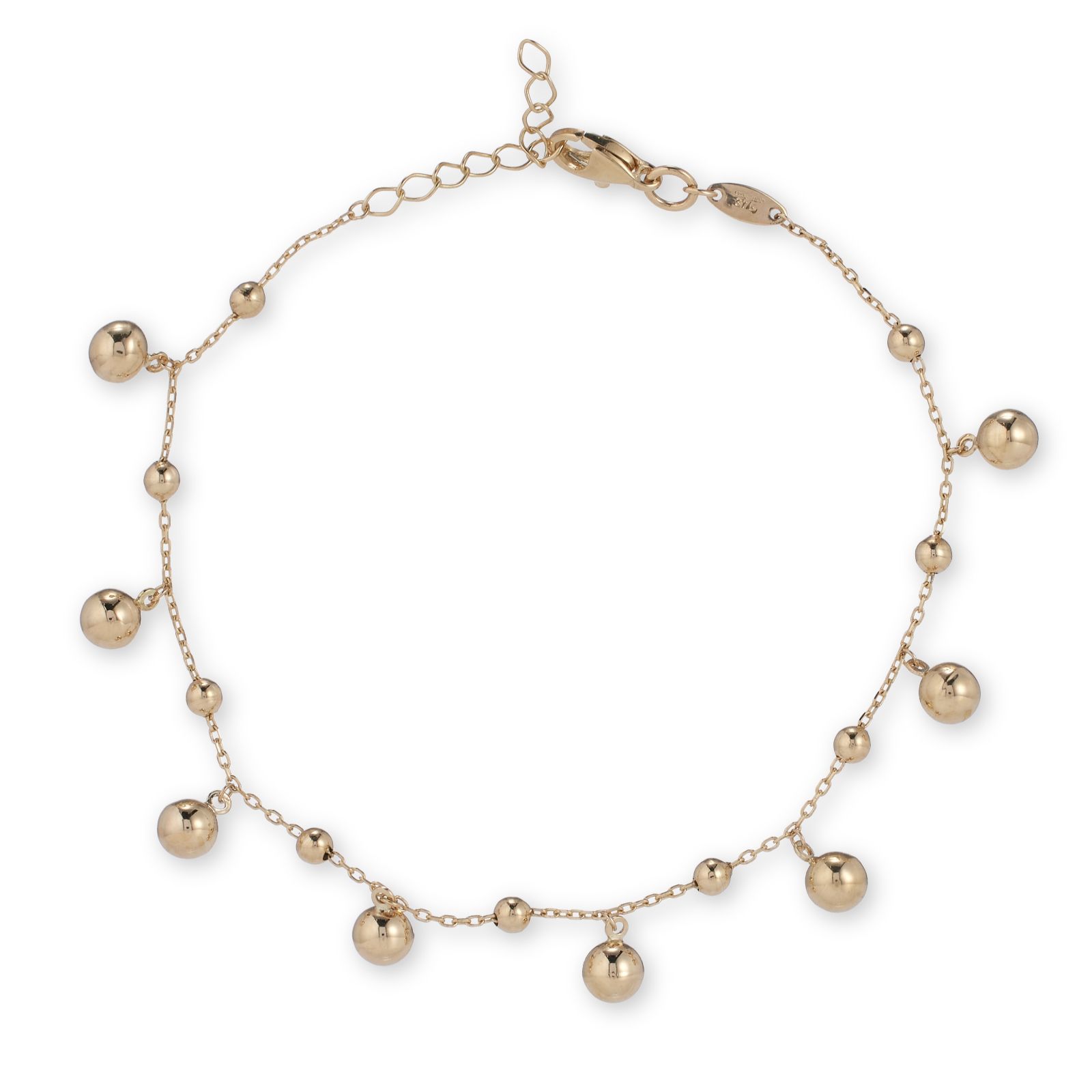 Gold 9ct Italian Gold Polished Beaded Bracelet 2.5g