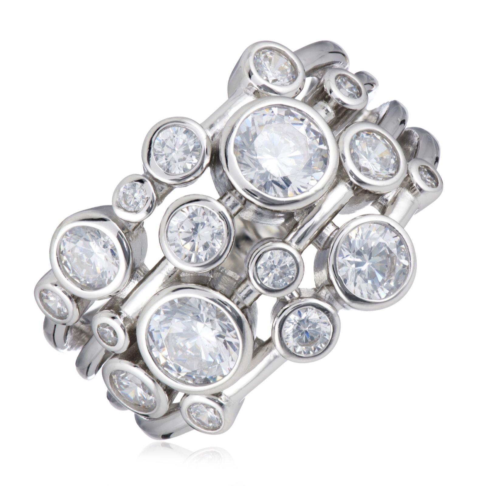  Diamonique 2ct tw Multi Row Bubble Ring Sterling Silver