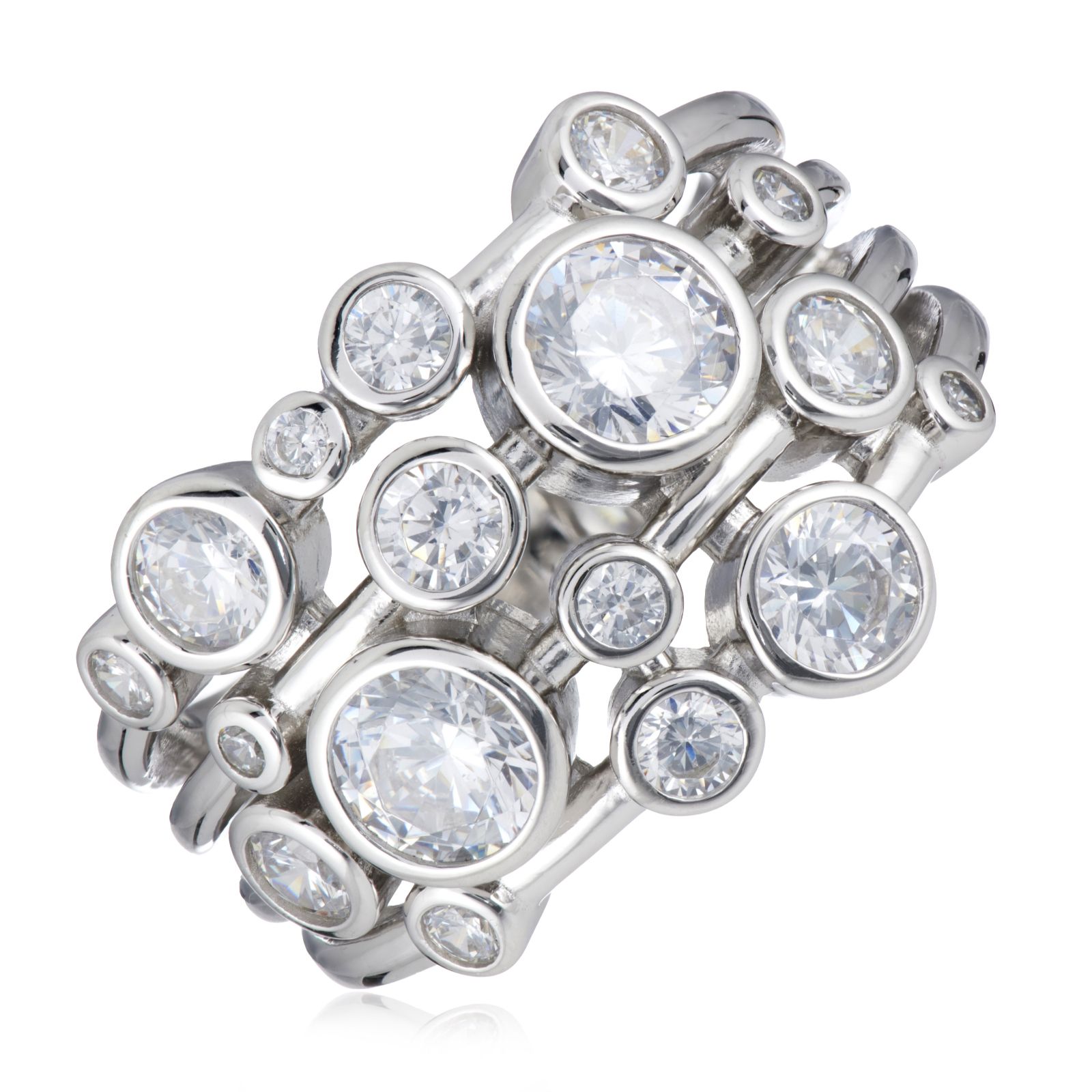 Diamonique 2ct tw Multi Row Bubble Ring Sterling Silver
