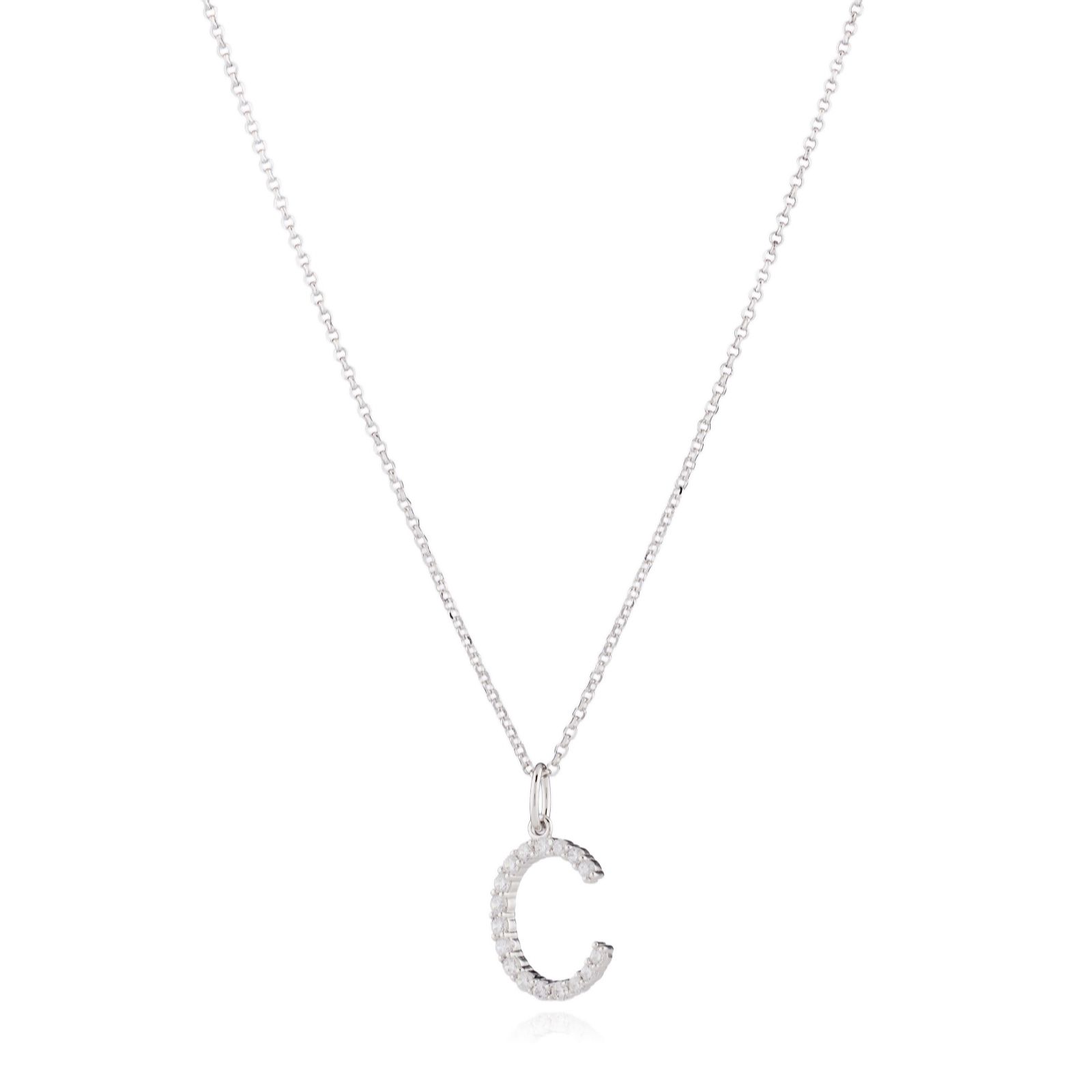 Diamonique 0.2ct Initial Letter Pendant Necklace Sterling Silver