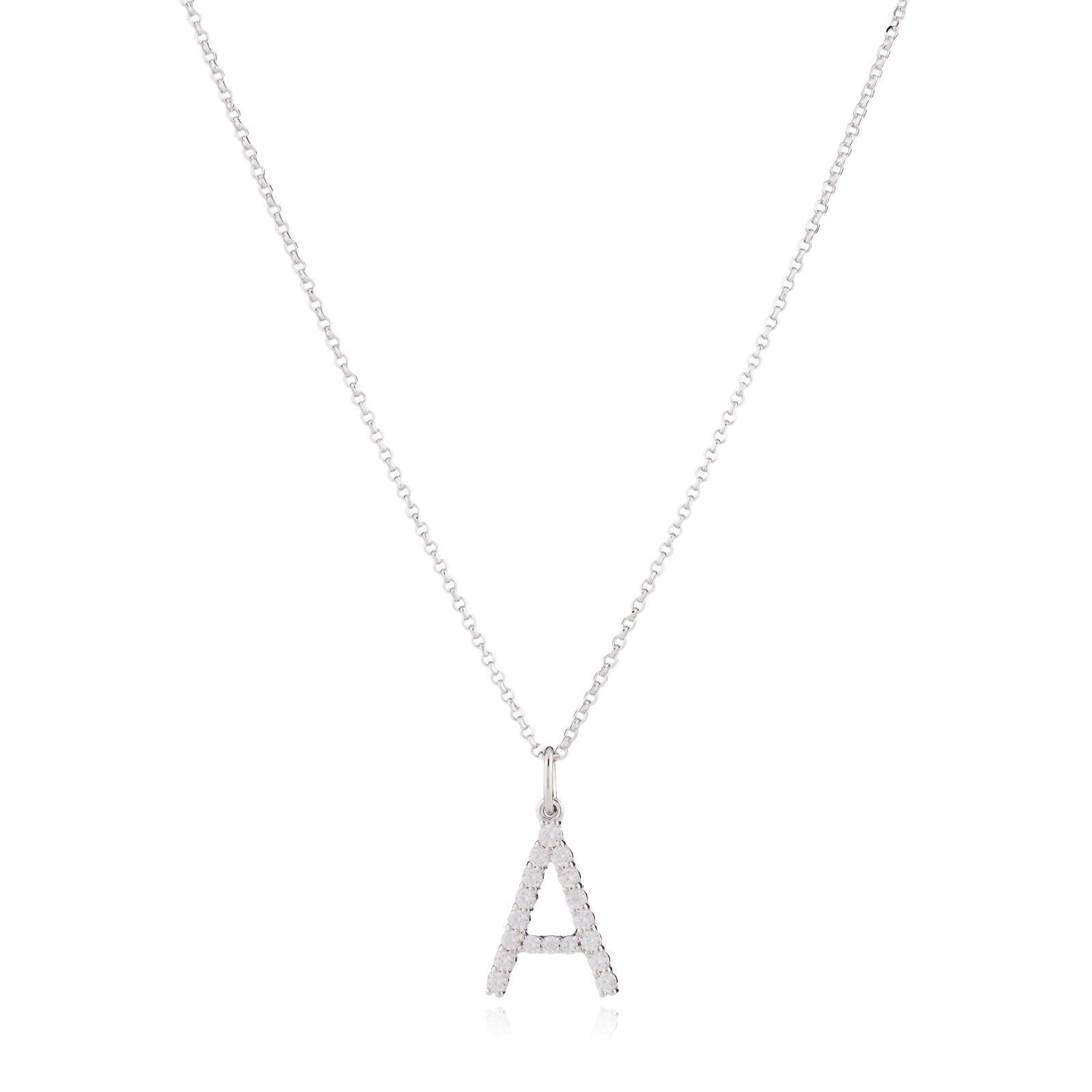 Diamonique 0.2ct Initial Letter Pendant Necklace Sterling Silver