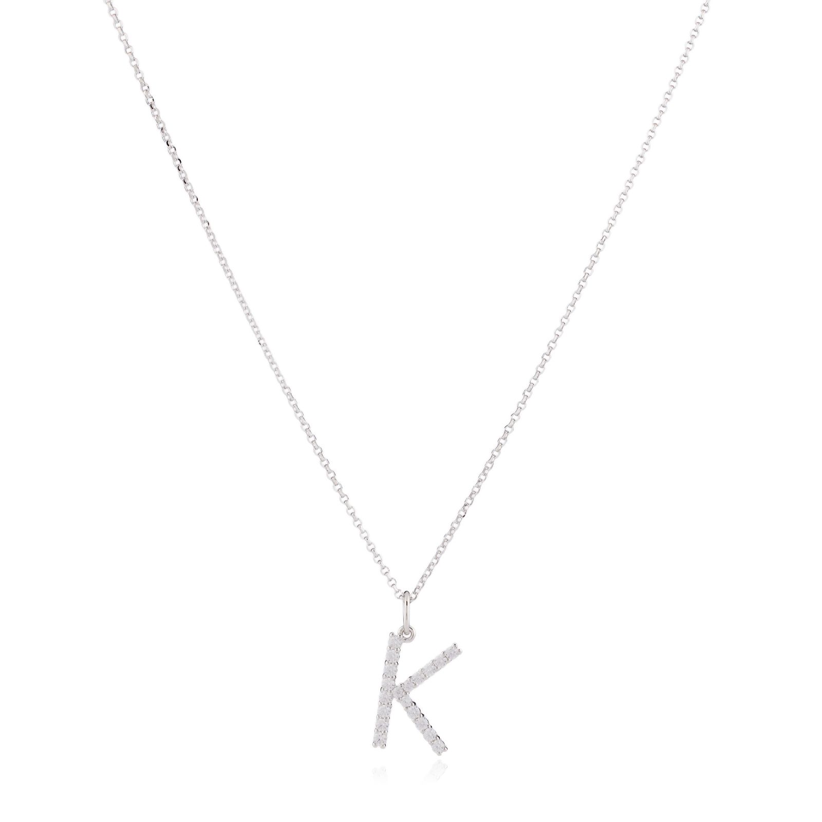 Diamonique 0.2ct Initial Letter Pendant Necklace Sterling Silver