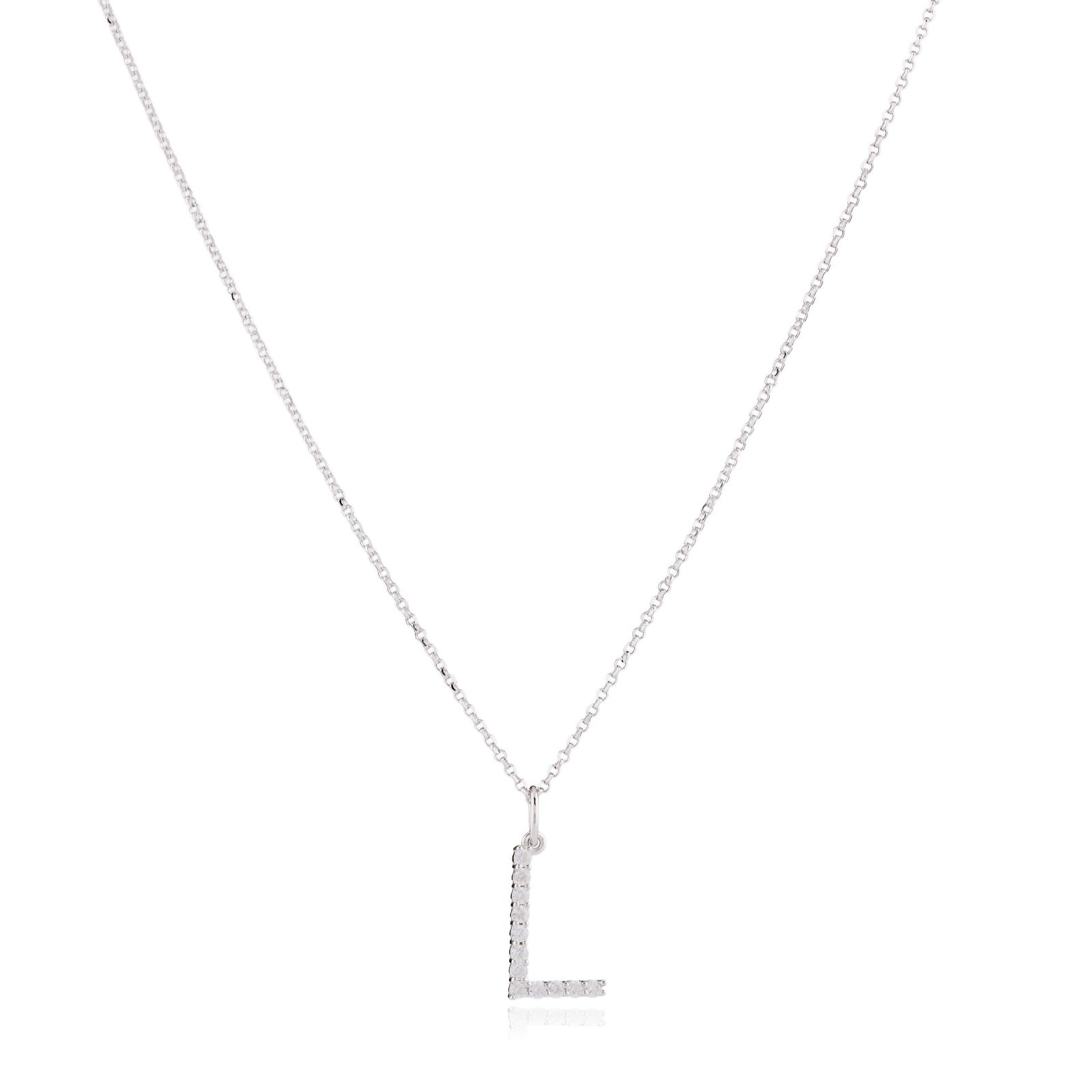Diamonique 0.2ct Initial Letter Pendant Necklace Sterling Silver