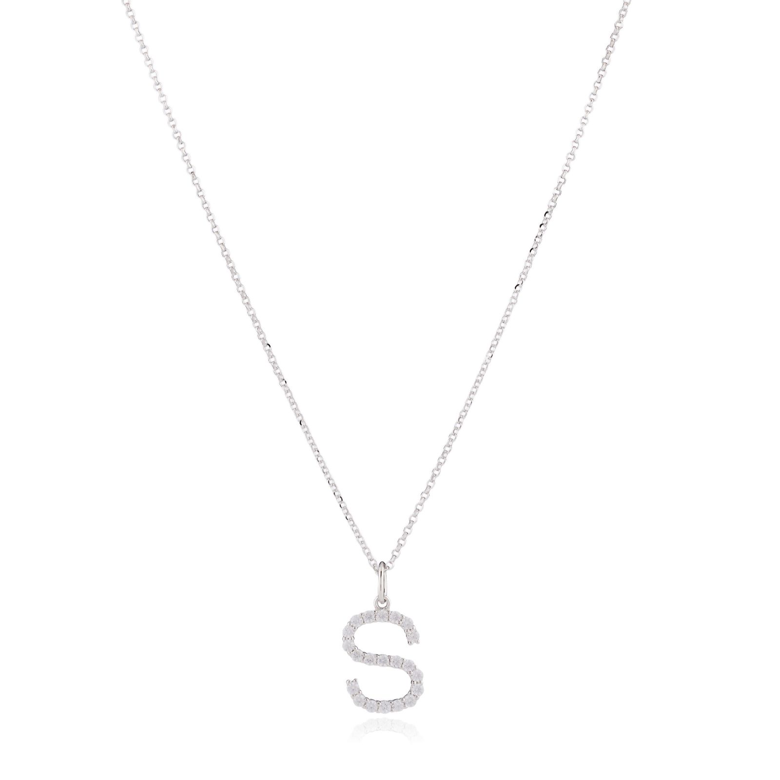 Diamonique 0.2ct Initial Letter Pendant Necklace Sterling Silver