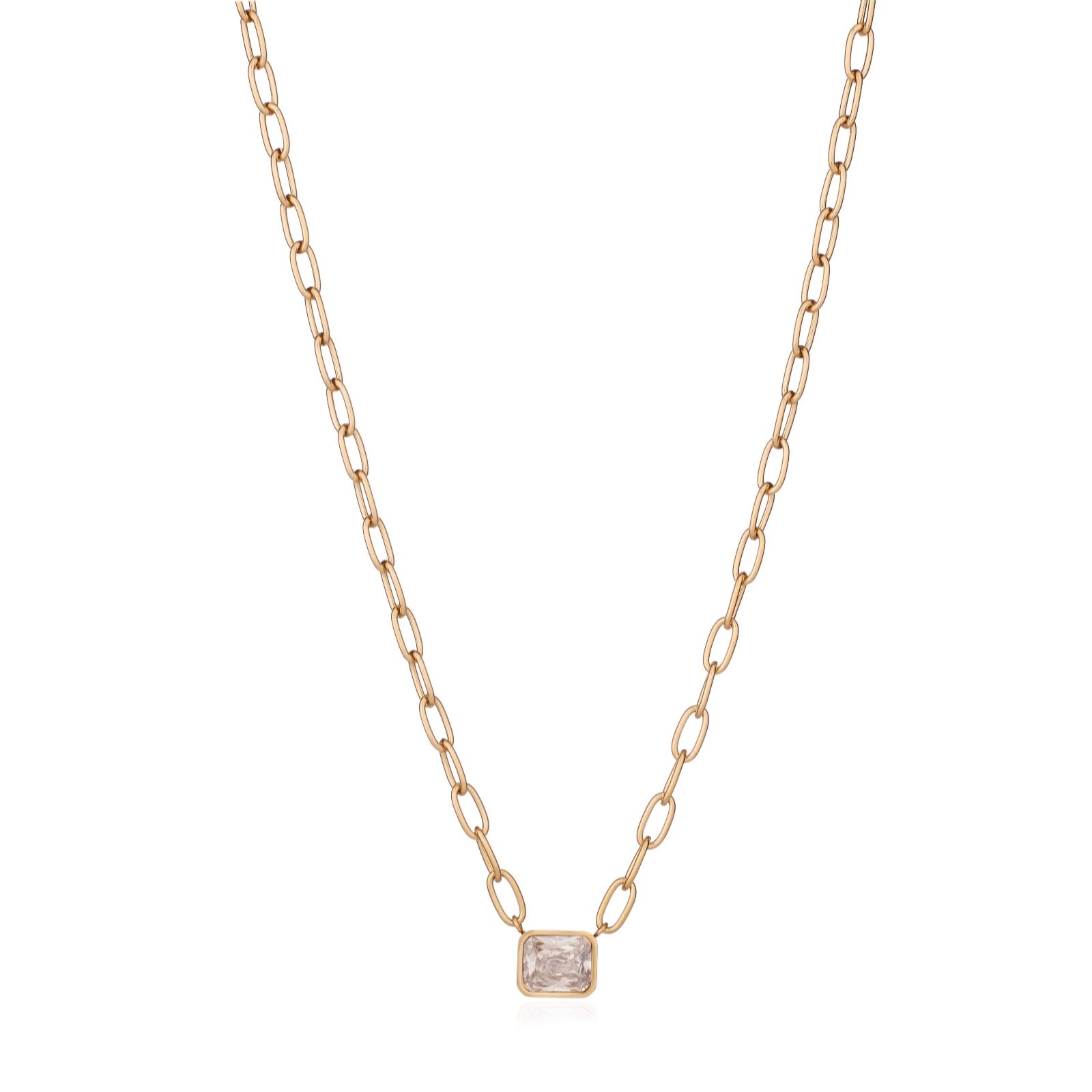 Steel by Diamonique Cushion Cut Chain Link Necklace Stainless Steel