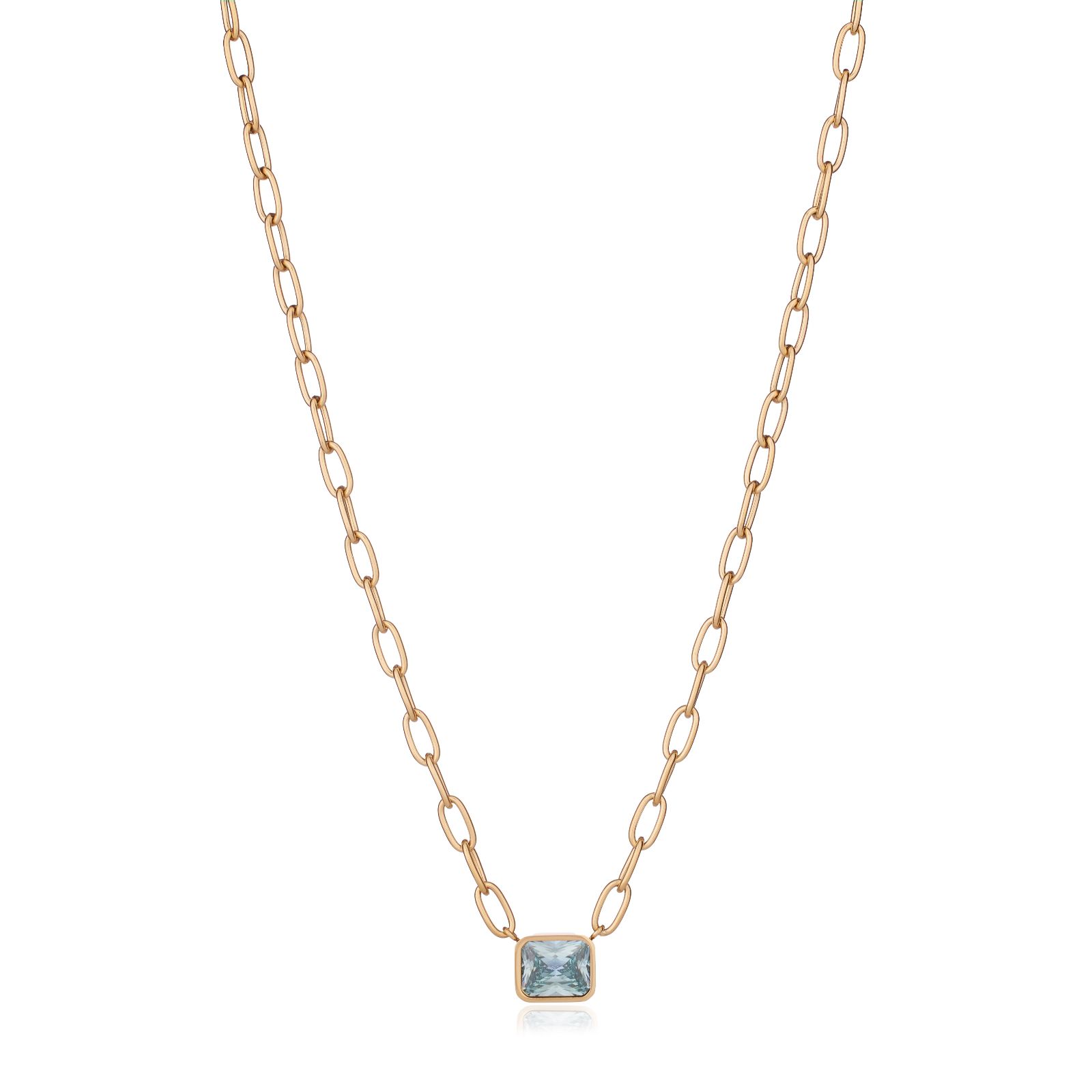 Steel by Diamonique Cushion Cut Chain Link Necklace Stainless Steel